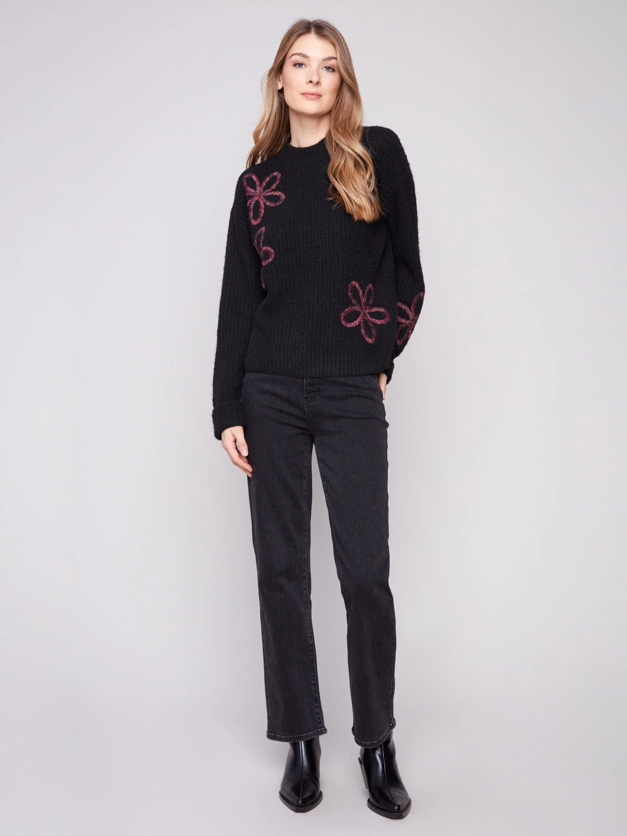 Mock Neck Floral Soutache Sweater - Black sold by Charlie B product image thumbnail 2
