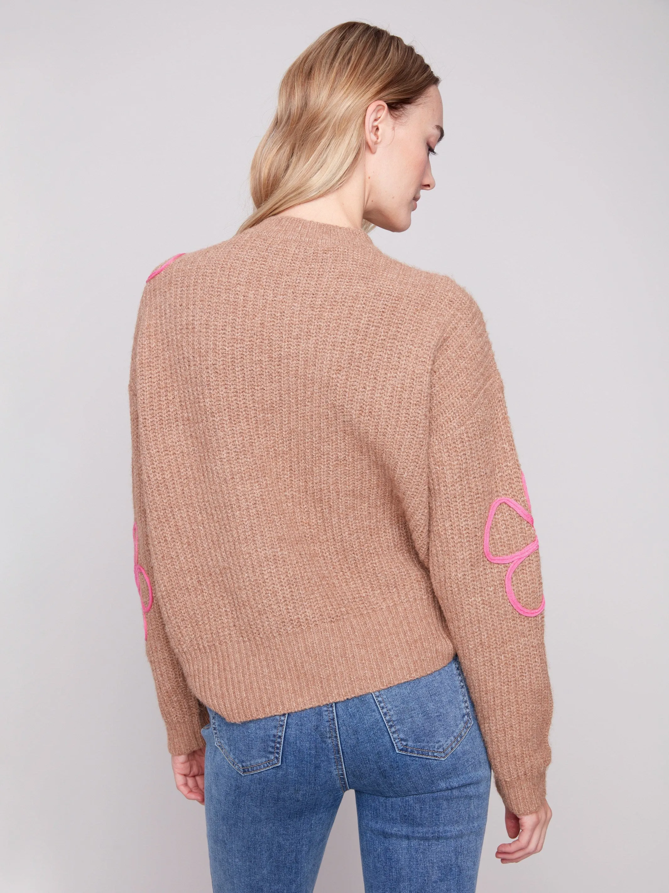 Floral Soutache Crew Neck Sweater - Heather Truffle sold by Charlie B product image thumbnail 4