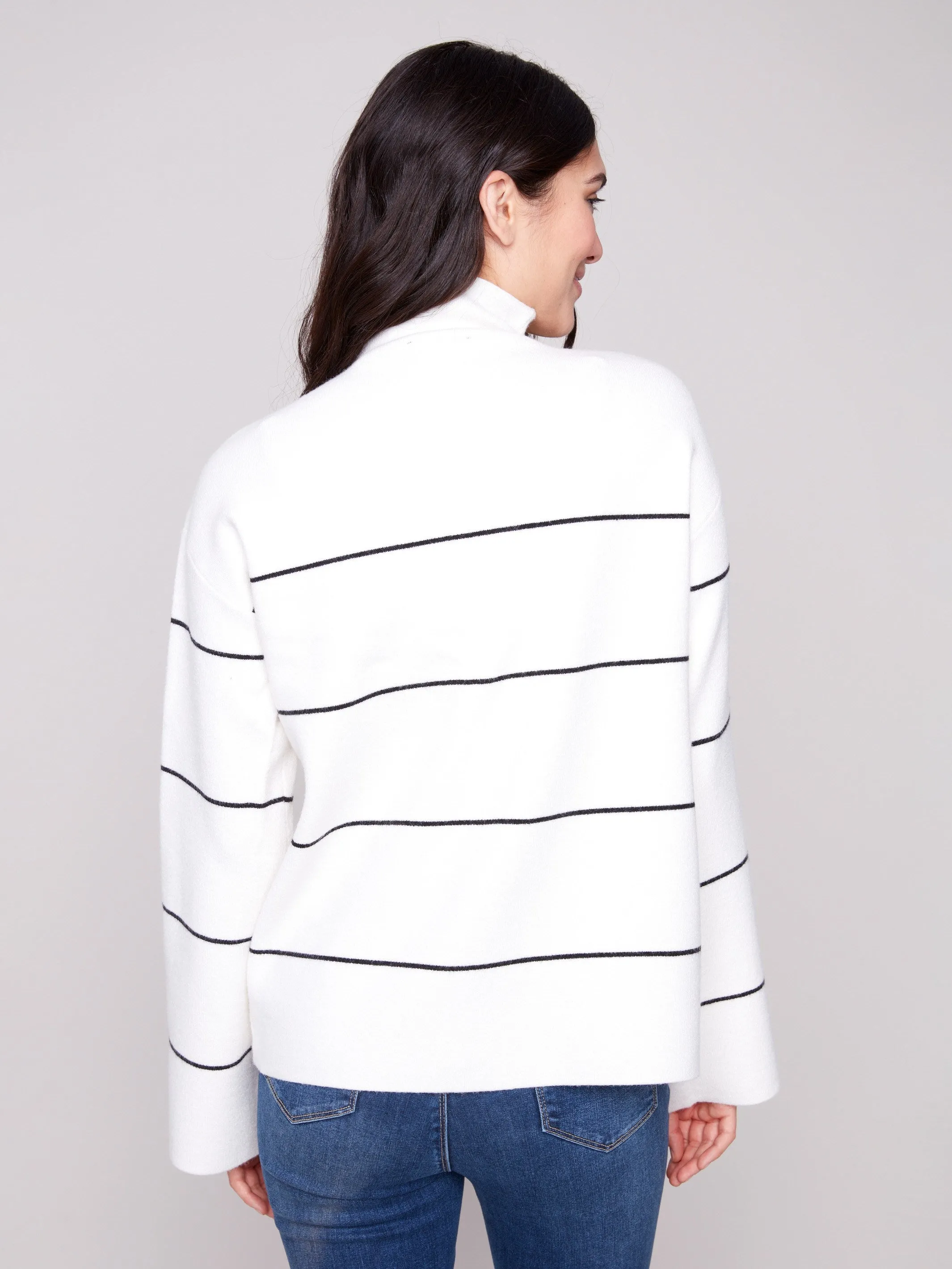 Yarn Dye Striped Funnel Neck Sweater - Ecru sold by Charlie B product image thumbnail 3