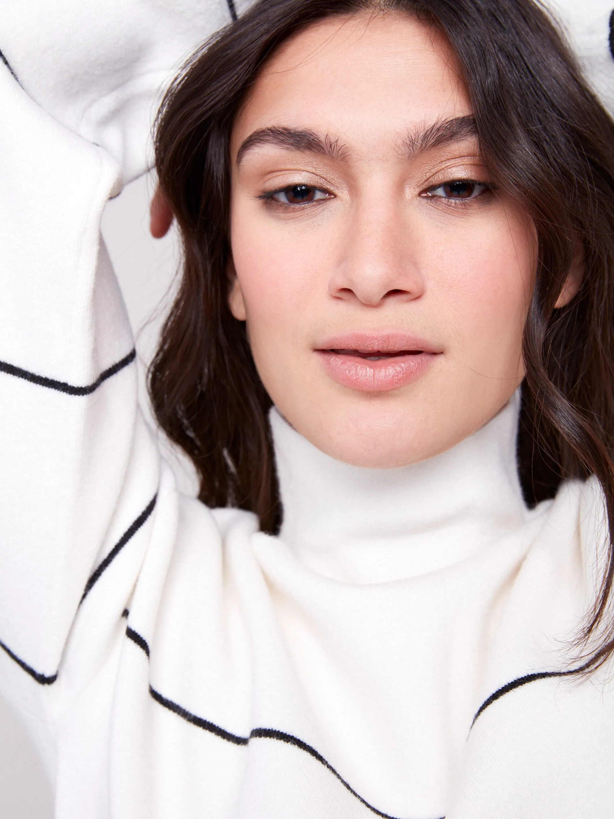 Yarn Dye Striped Funnel Neck Sweater - Ecru sold by Charlie B product image thumbnail 4