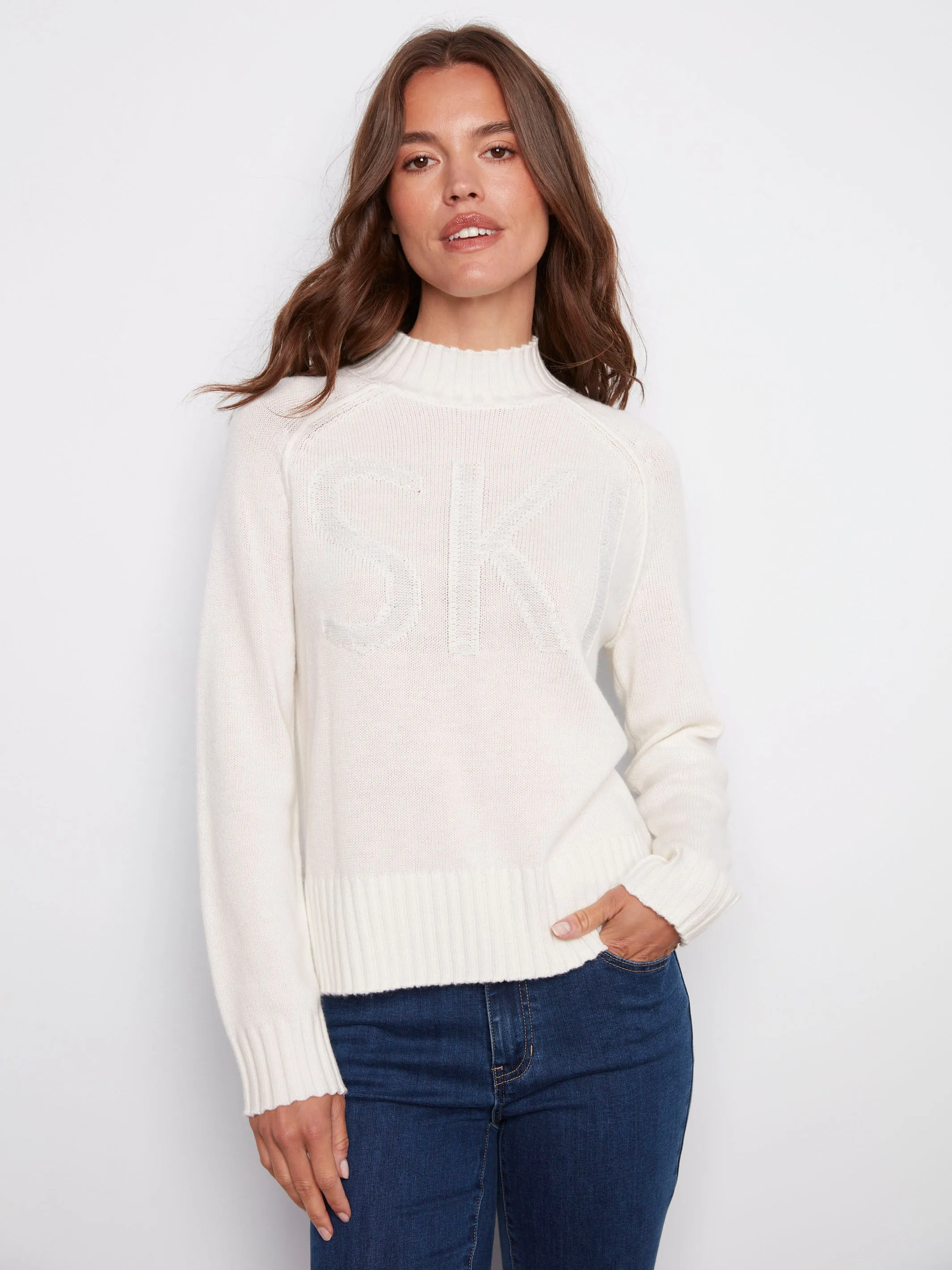 Jacquard Mock Neck Ski Sweater - Ecru sold by Charlie B