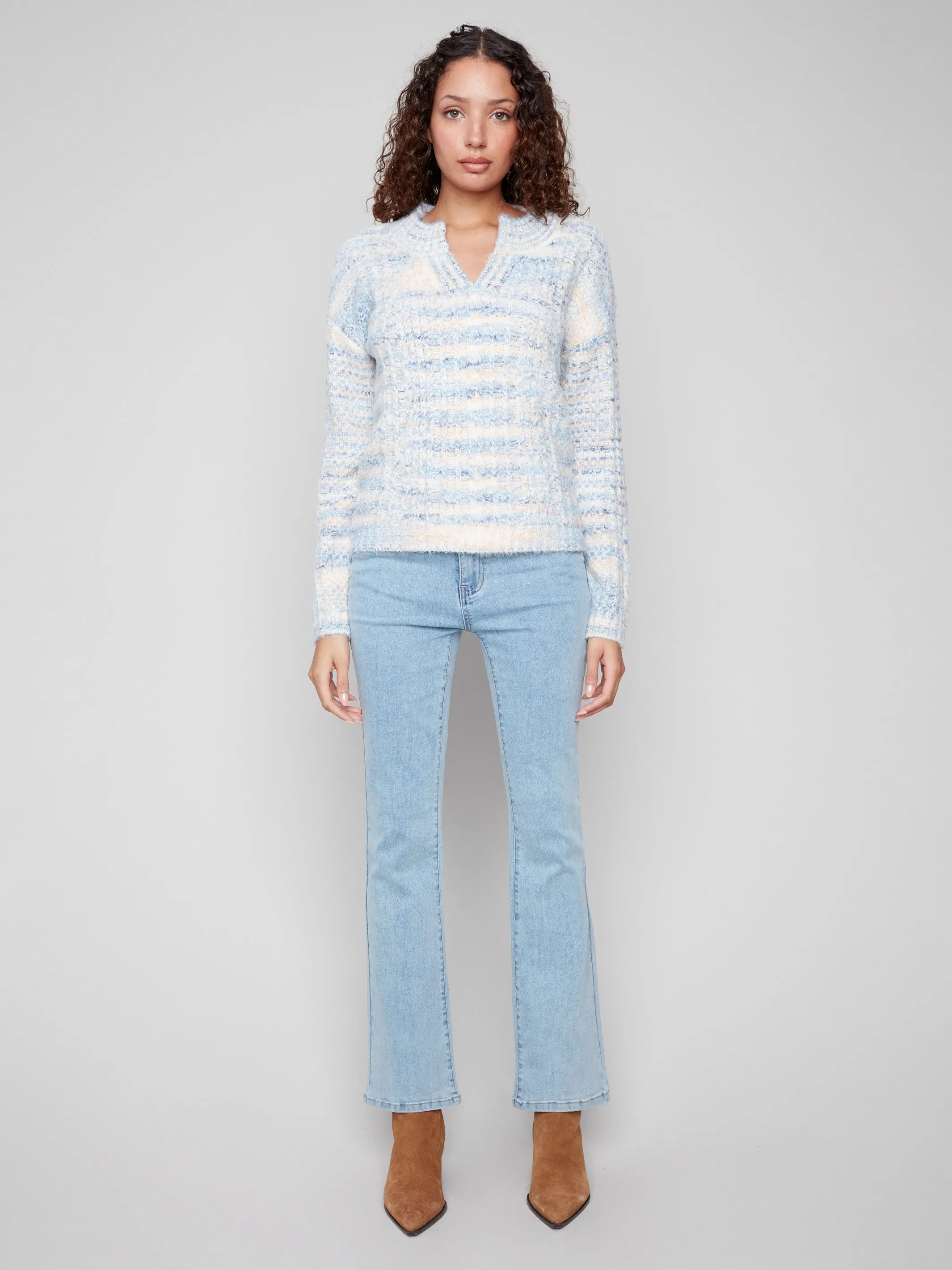 Notch Neck Cable Knit Sweater - Denim sold by Charlie B product image thumbnail 2