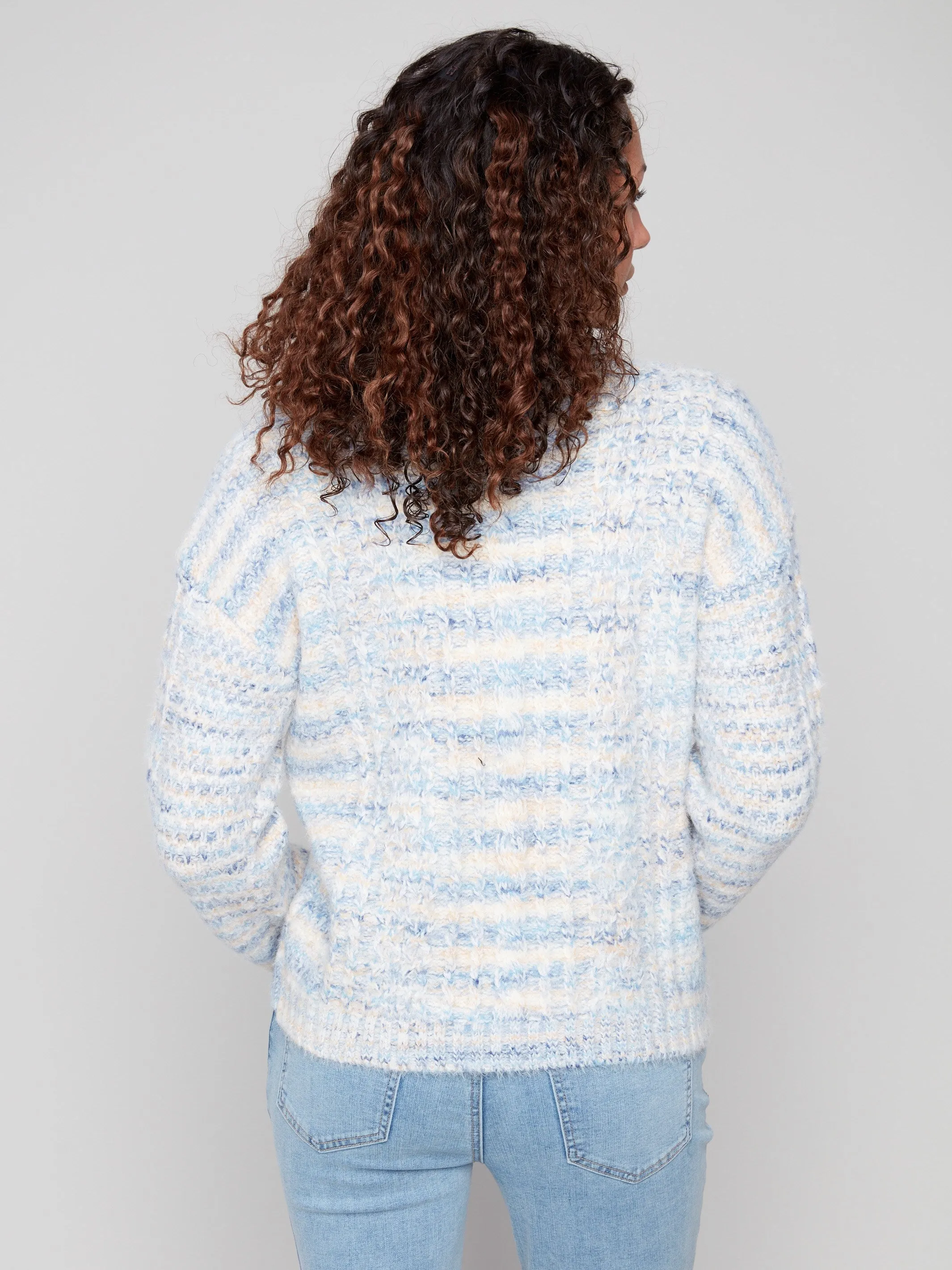 Notch Neck Cable Knit Sweater - Denim sold by Charlie B product image thumbnail 4