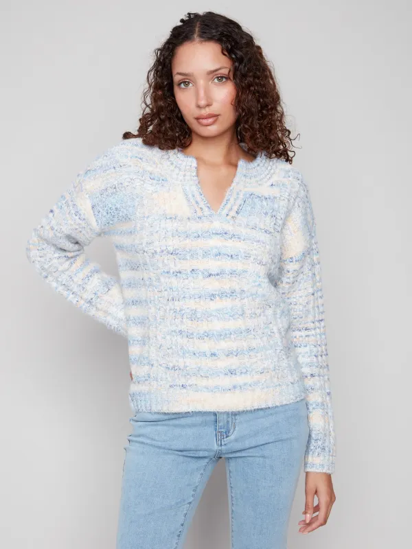 Notch Neck Cable Knit Sweater - Denim sold by Charlie B