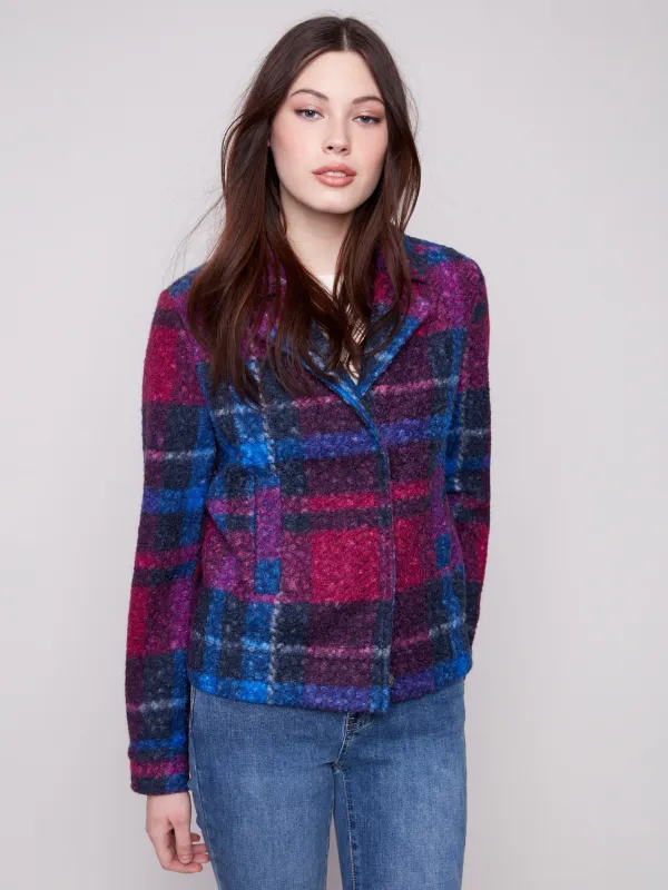 Plaid Bouclé Knit Short Coat - Navy sold by Charlie B