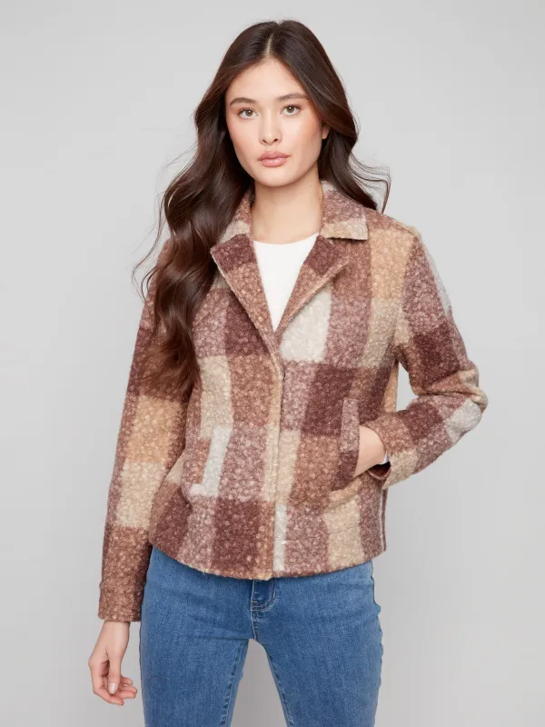 Plaid Bouclé Knit Short Coat - Mocha sold by Charlie B