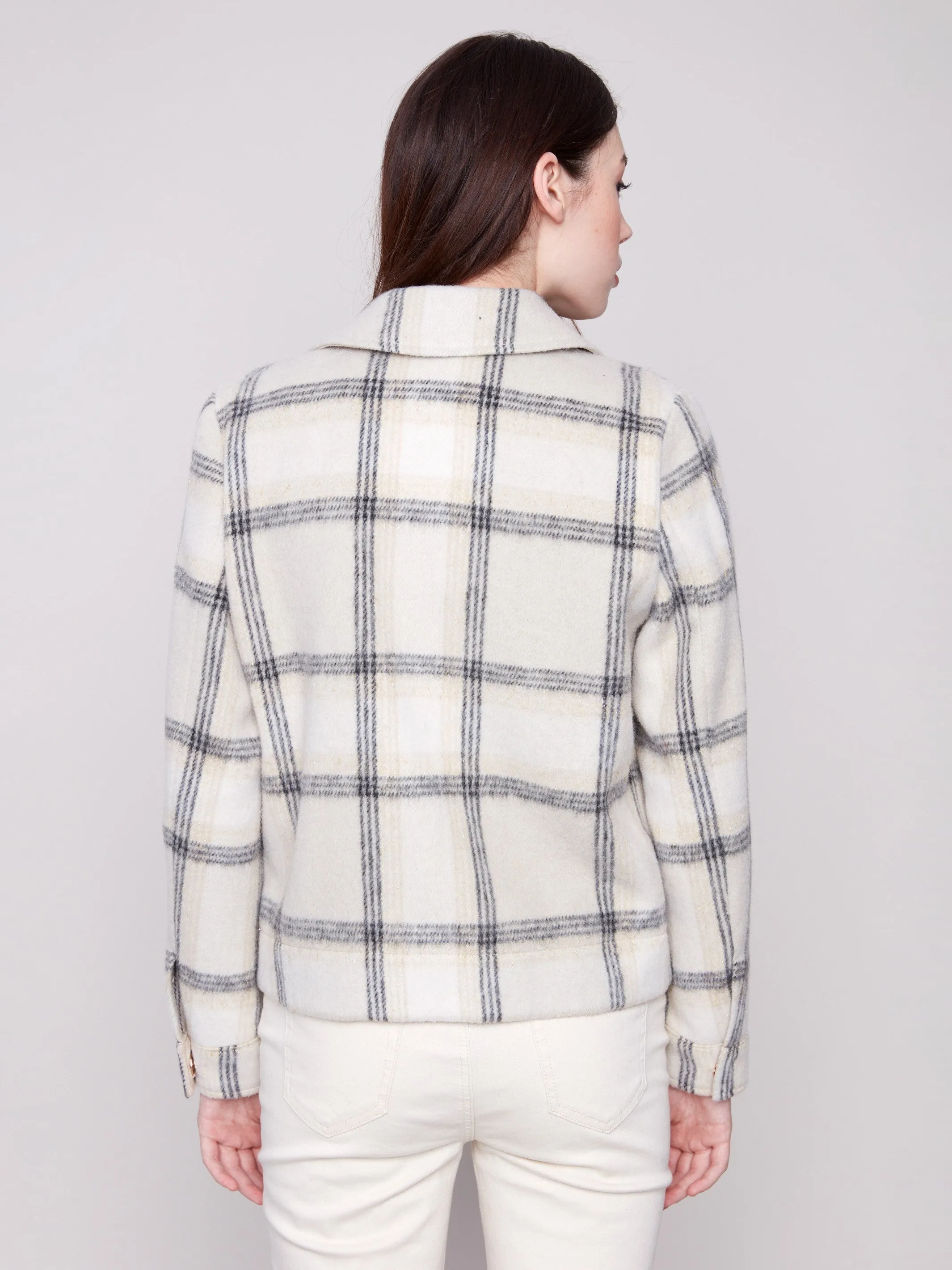 Plaid Lurex Knit Short Coat - Beige sold by Charlie B product image thumbnail 3