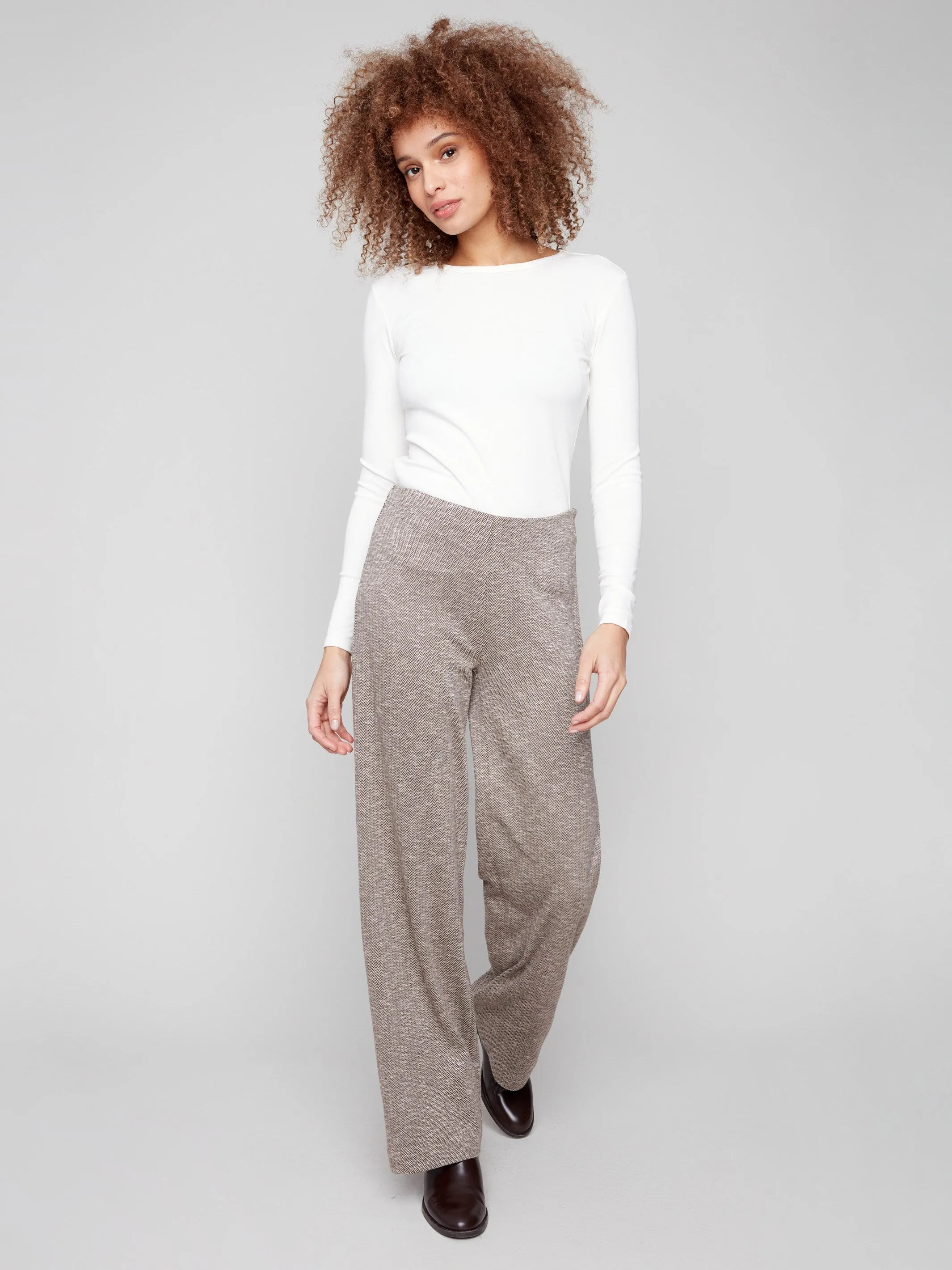 Herringbone Pull-On Pants - Mocha sold by Charlie B