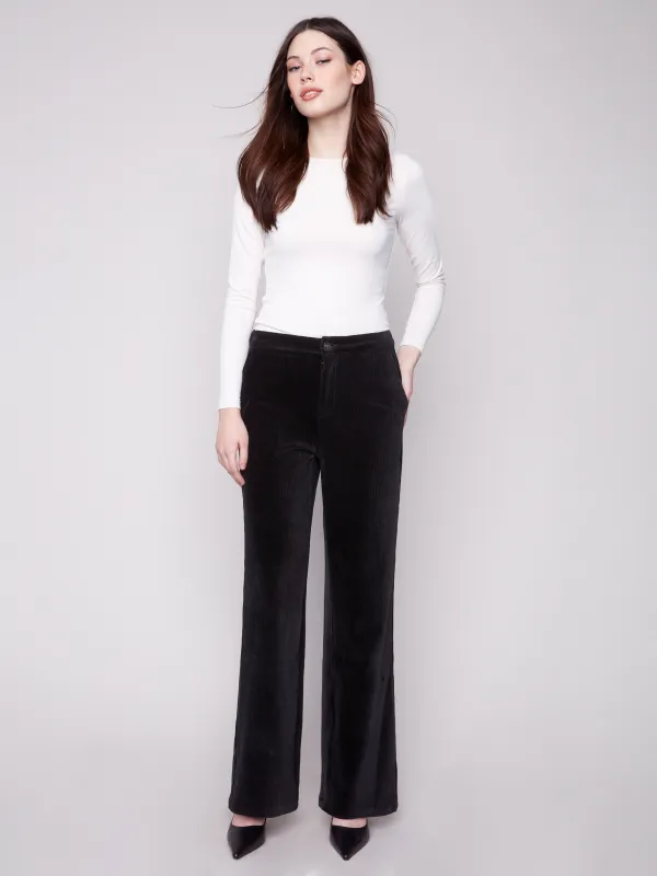 Wide Leg Stretch Corduroy Pants - Black sold by Charlie B