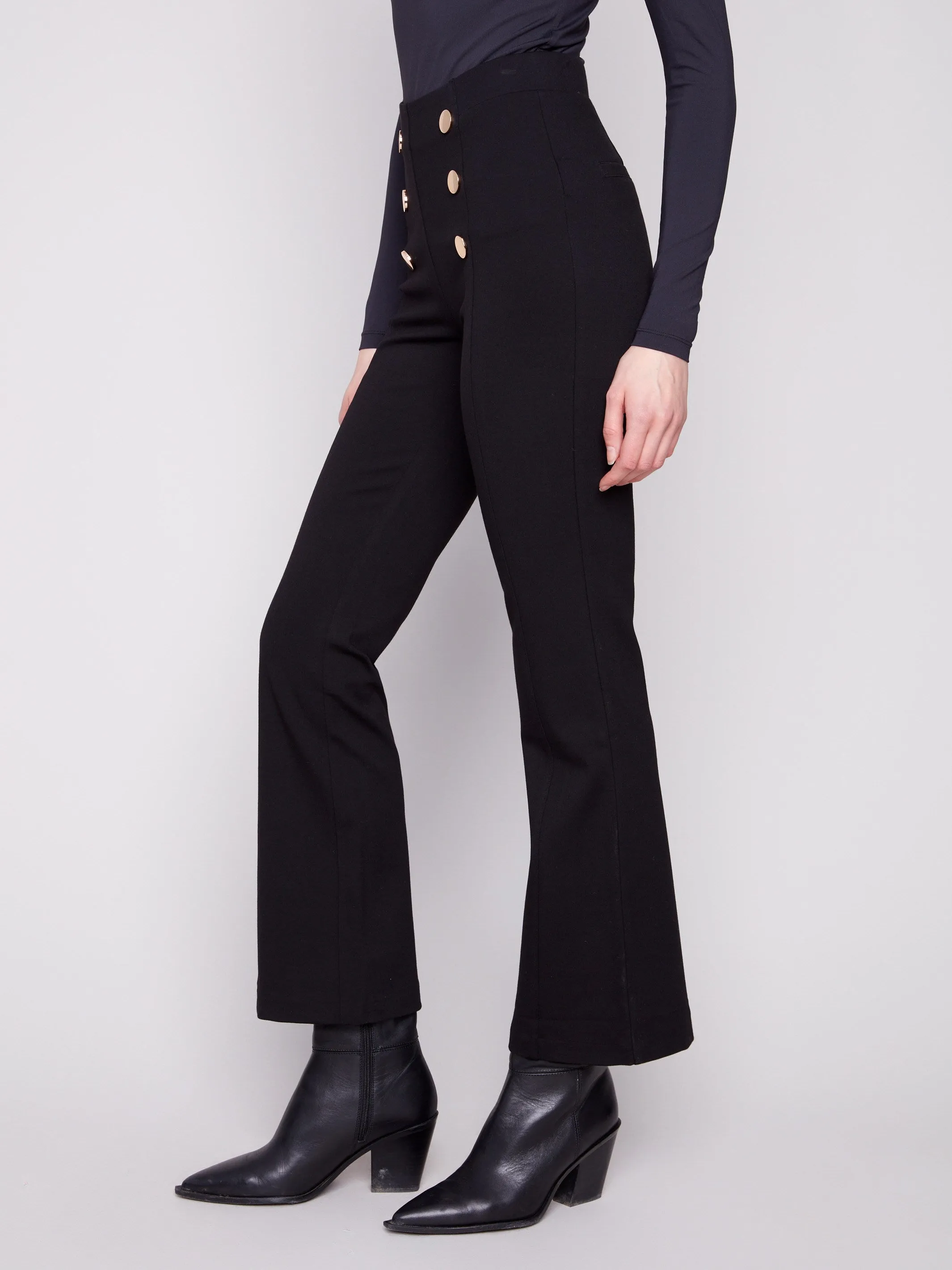 Flare Ponte Pull-On Pants With Front Buttons - Black sold by Charlie B product image thumbnail 3