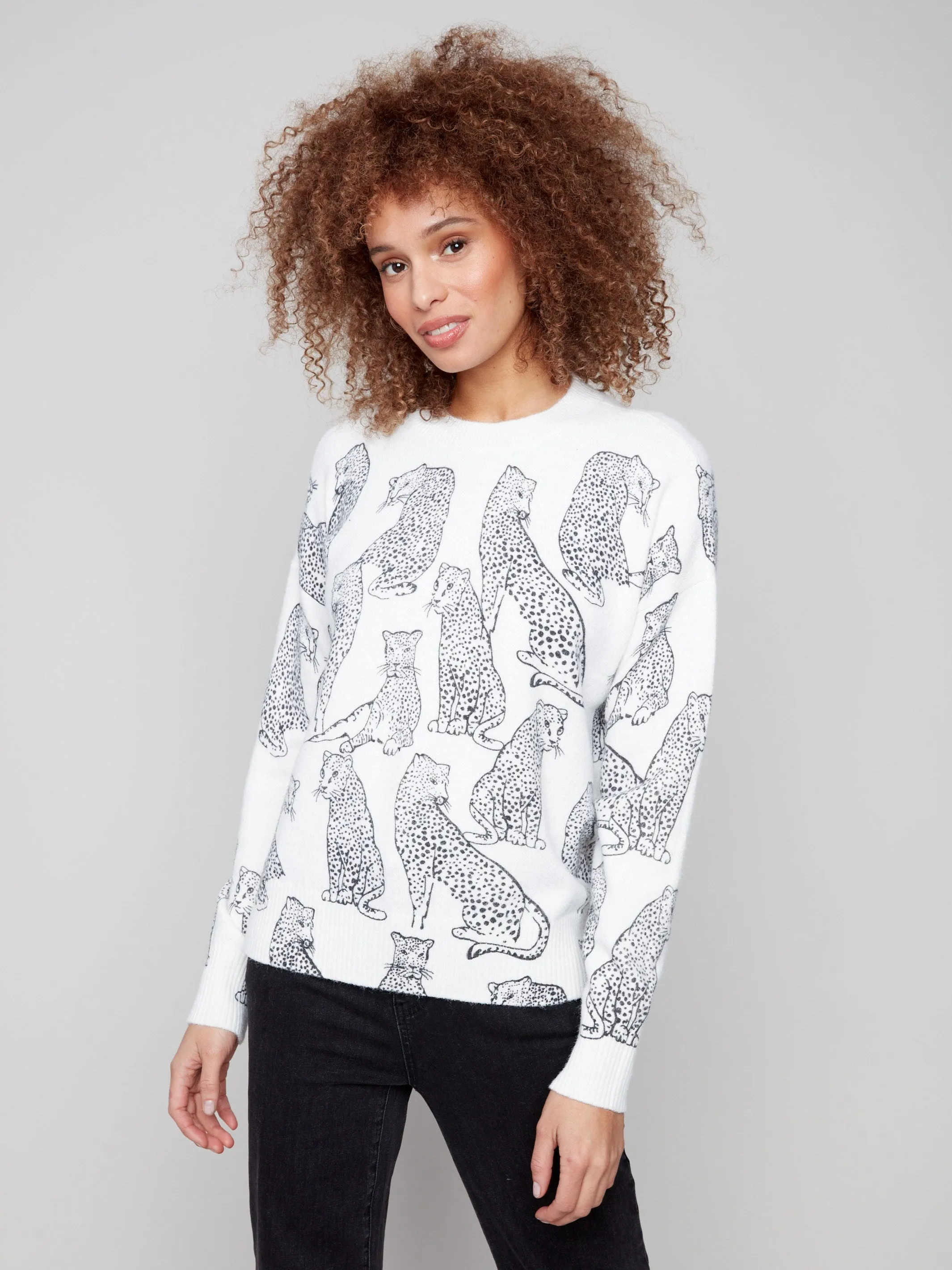 Printed Crew Neck Sweater - Cheetah sold by Charlie B product image thumbnail 3