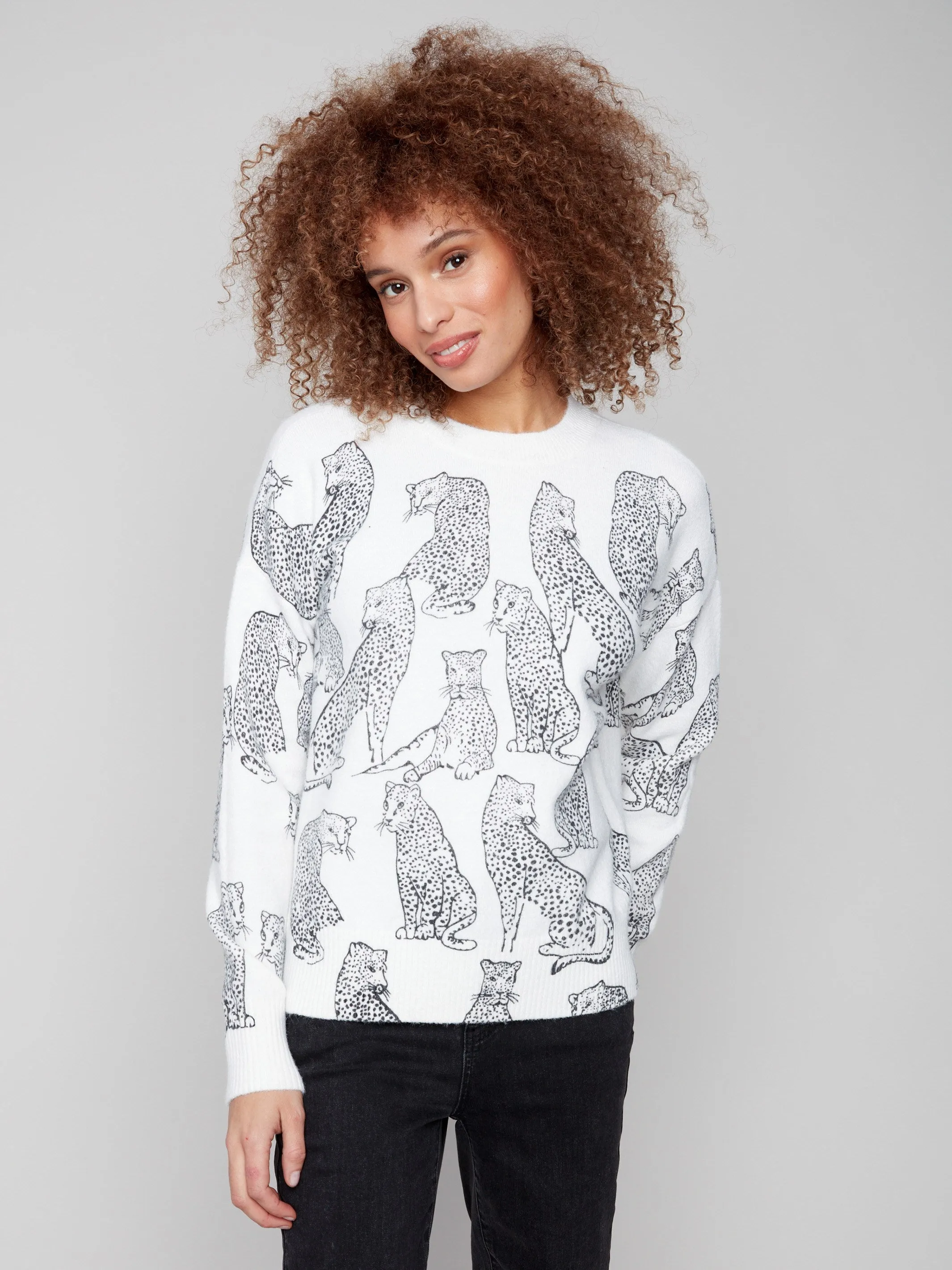 Printed Crew Neck Sweater - Cheetah sold by Charlie B