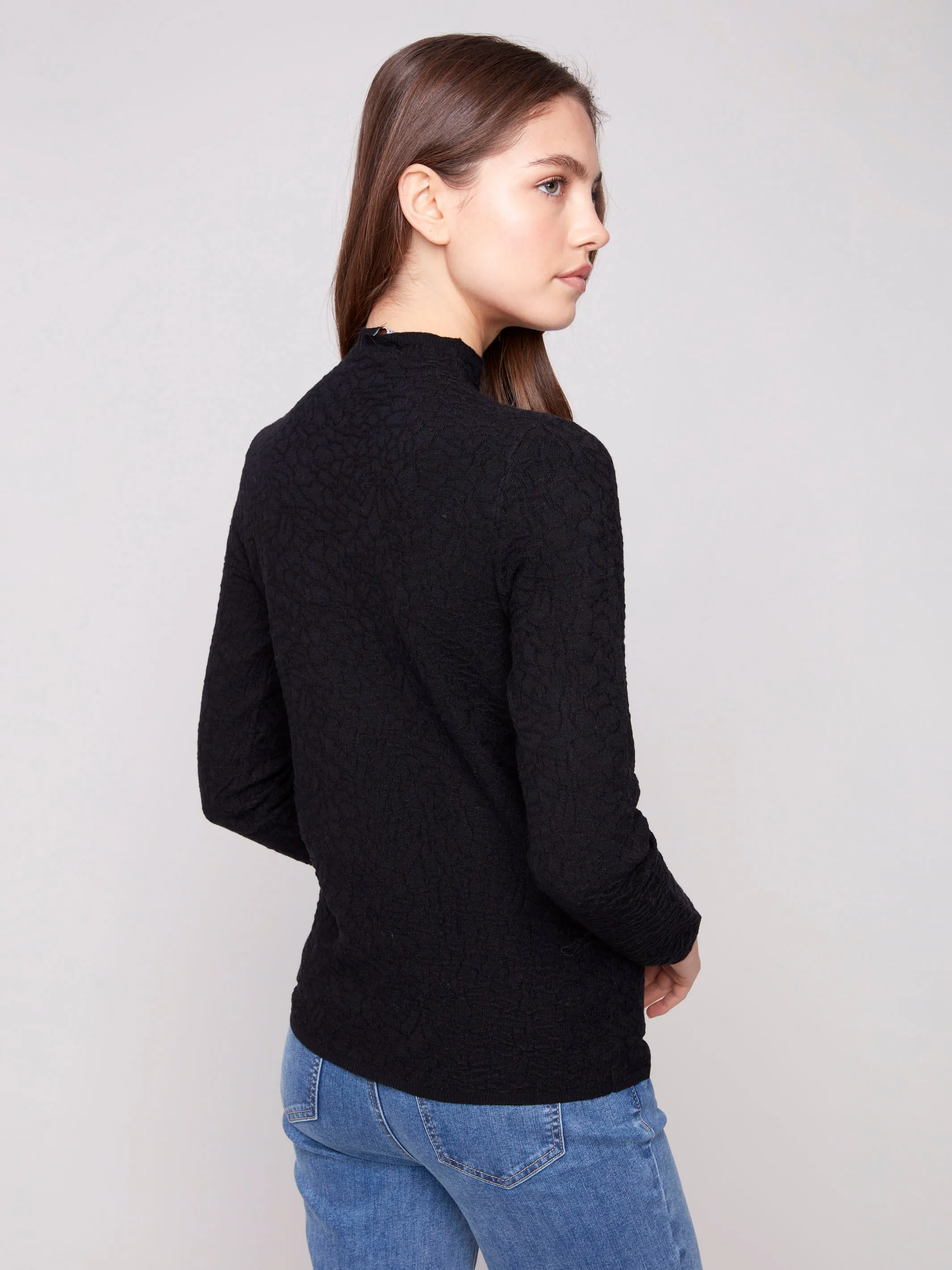 Textured Mock Neck Knit Sweater - Black sold by Charlie B product image thumbnail 4