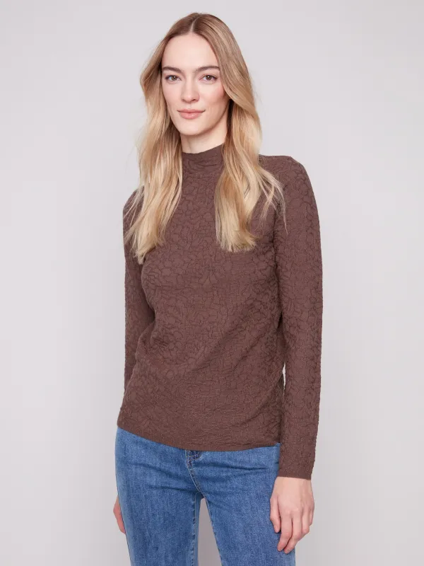 Textured Mock Neck Knit Sweater - Mocha sold by Charlie B