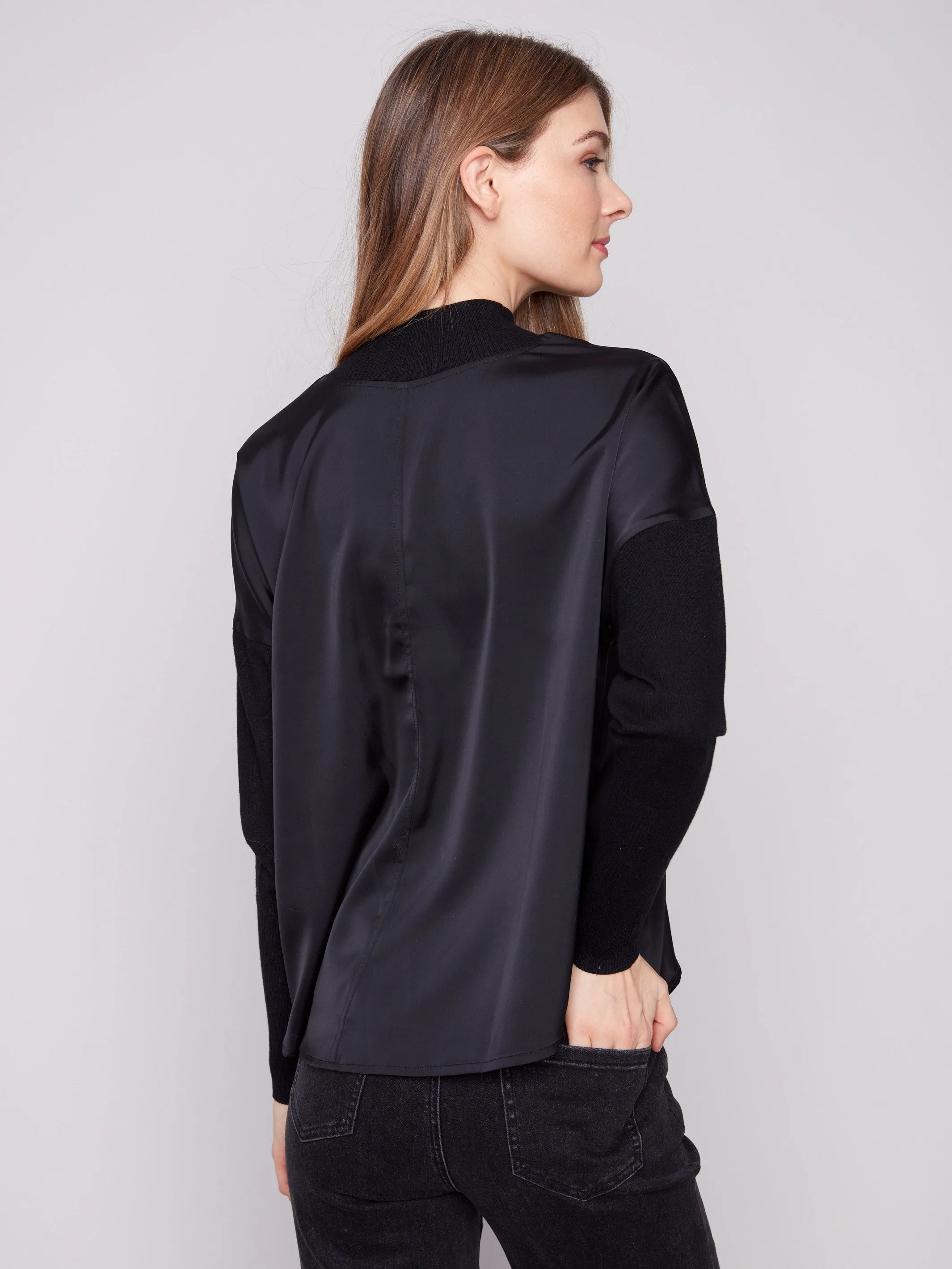 Satin Knit Top With Mock Neck - Black sold by Charlie B product image thumbnail 5