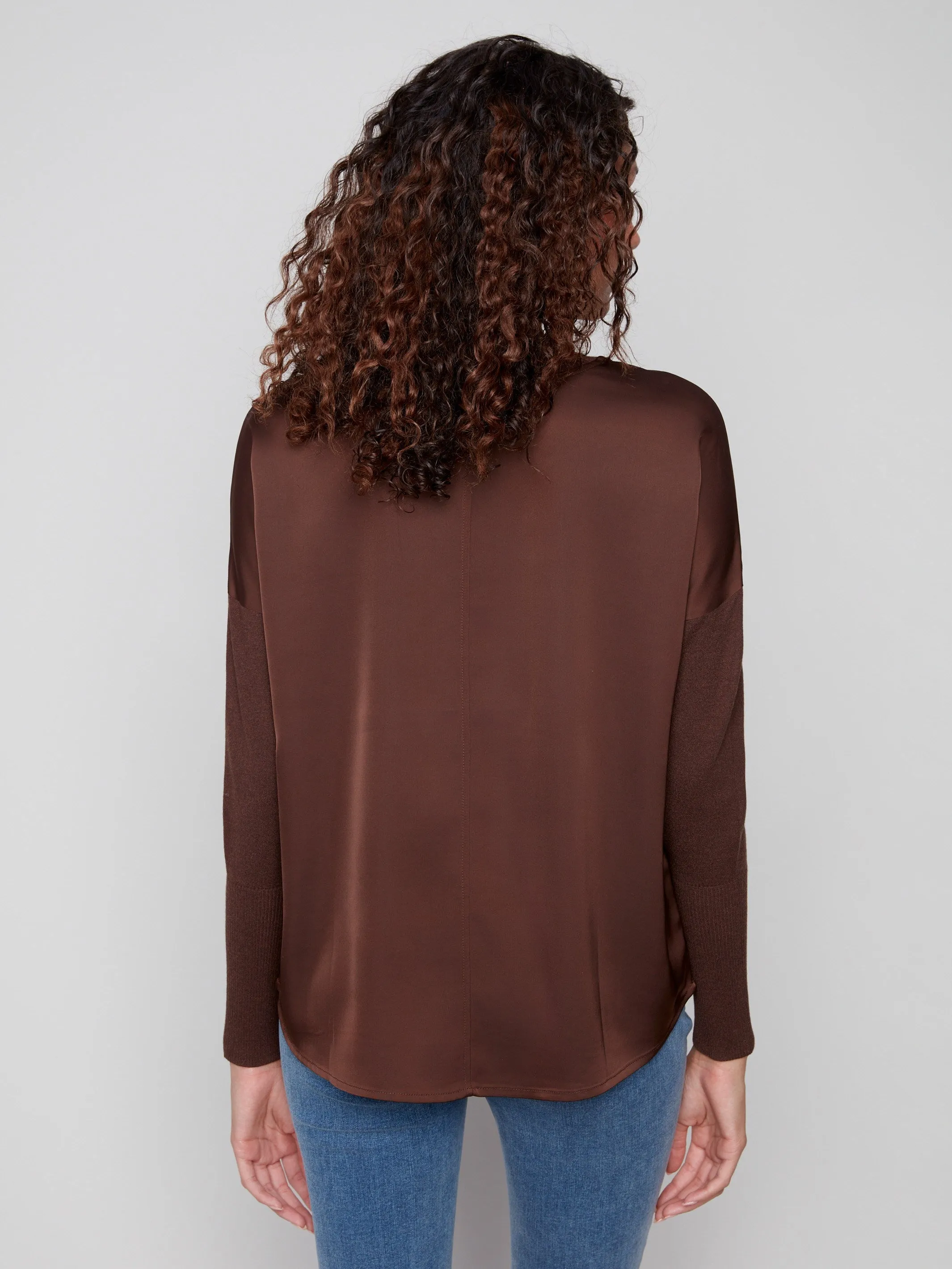 Satin Knit Top With Mock Neck - Mocha sold by Charlie B product image thumbnail 4