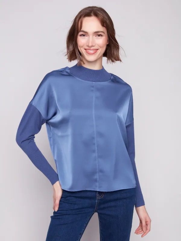 Satin Knit Top With Mock Neck - Moonlight sold by Charlie B