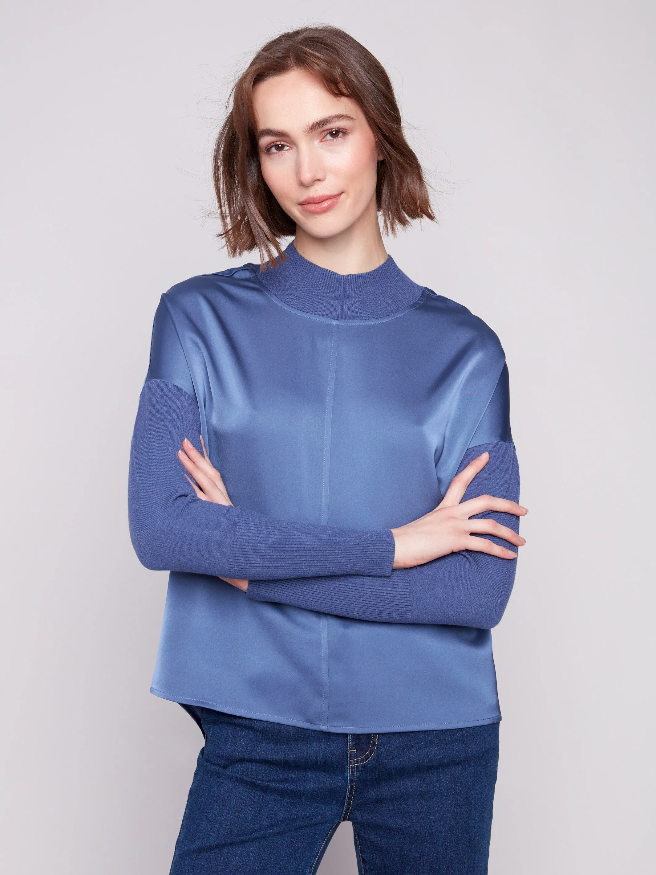 Satin Knit Top With Mock Neck - Moonlight sold by Charlie B product image thumbnail 2