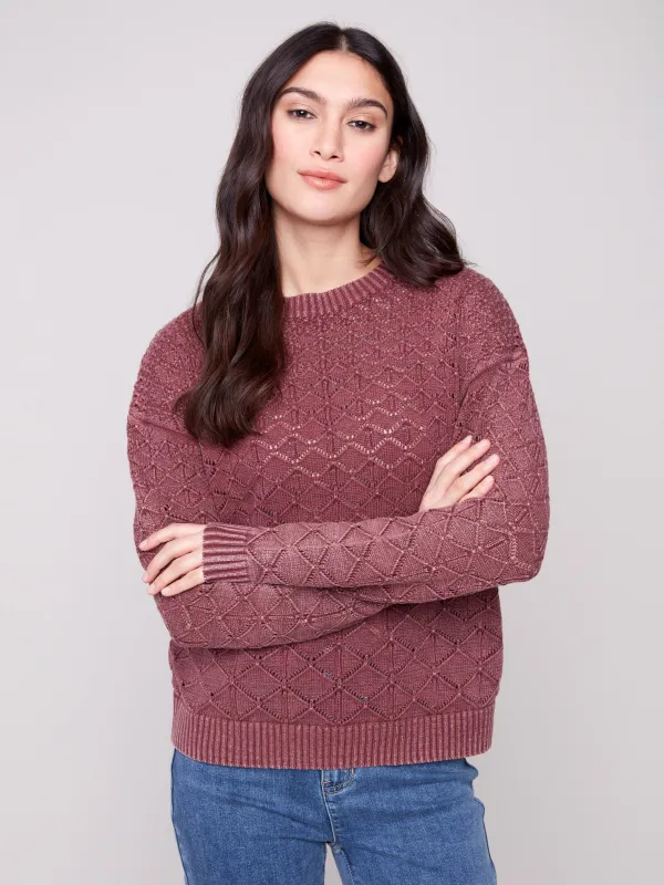 Cold Dye Pointelle Sweater - Cabernet sold by Charlie B