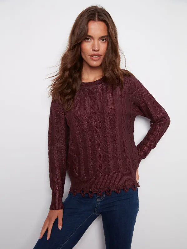 Metallic Cable Knit Sweater - Cabernet made by Charlie B
