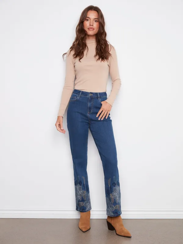 Straight Leg Metallic Embroidered Jeans - Indigo sold by Charlie B