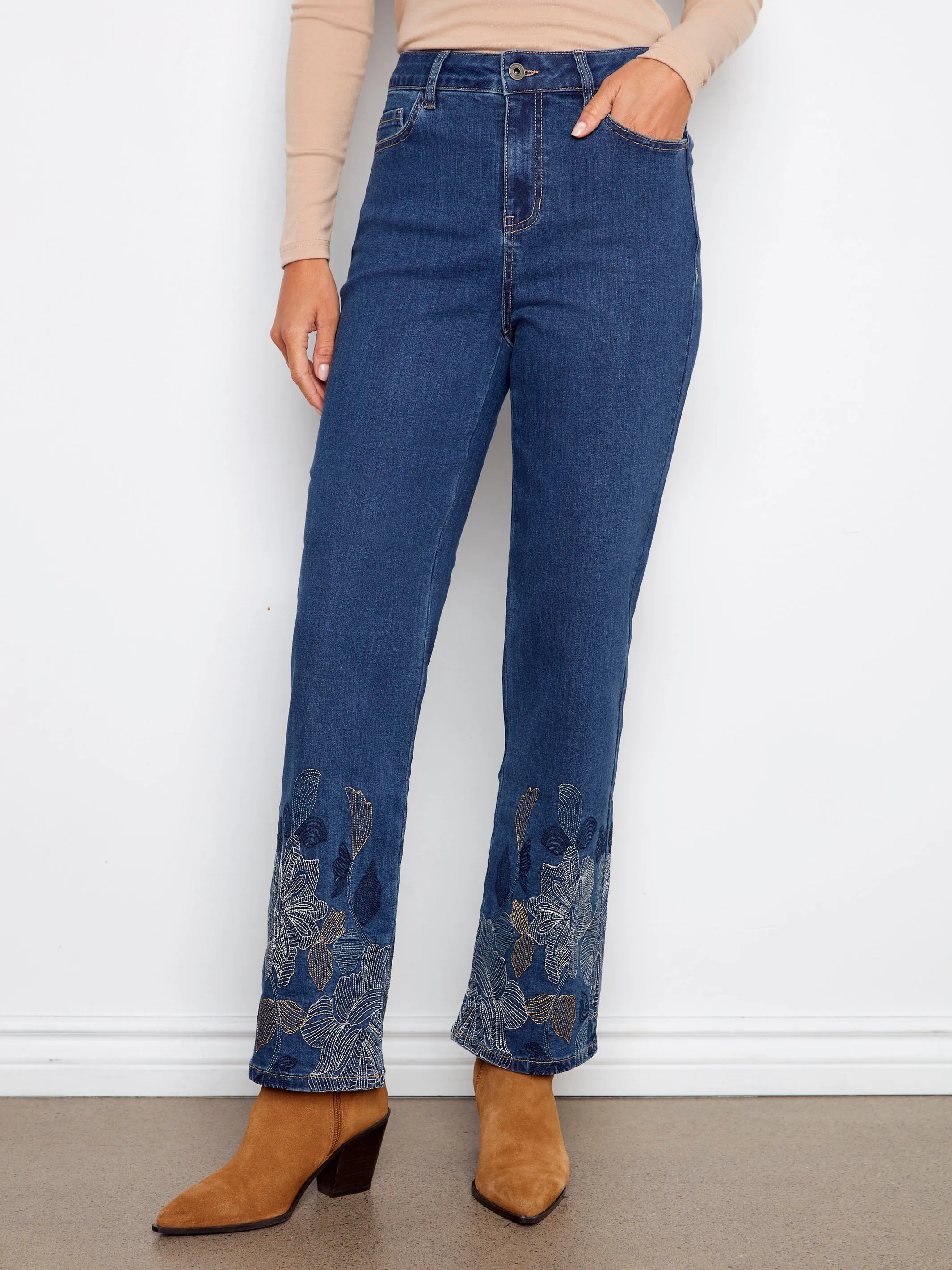 Straight Leg Metallic Embroidered Jeans - Indigo sold by Charlie B product image thumbnail 2