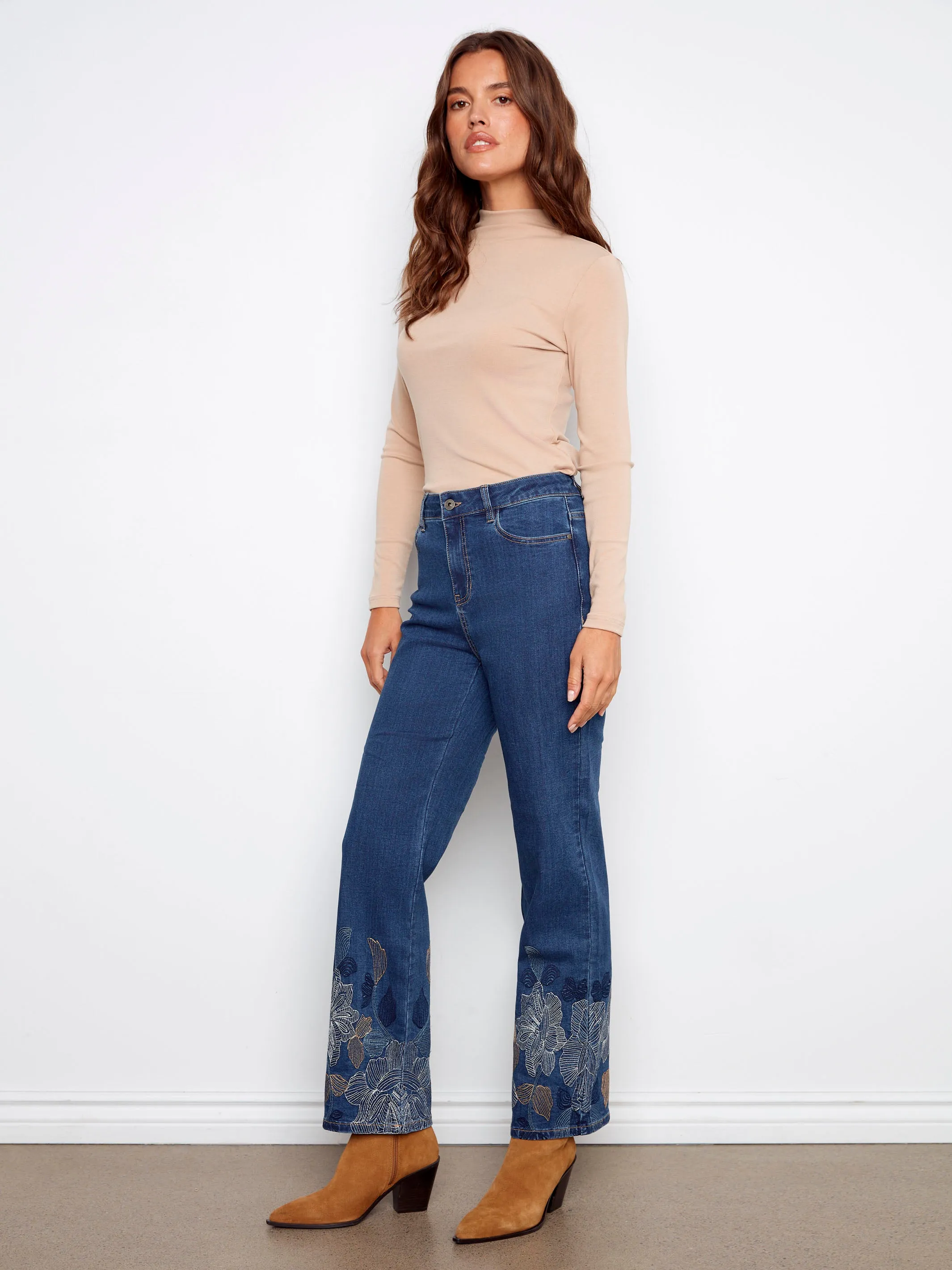 Straight Leg Metallic Embroidered Jeans - Indigo sold by Charlie B product image thumbnail 3