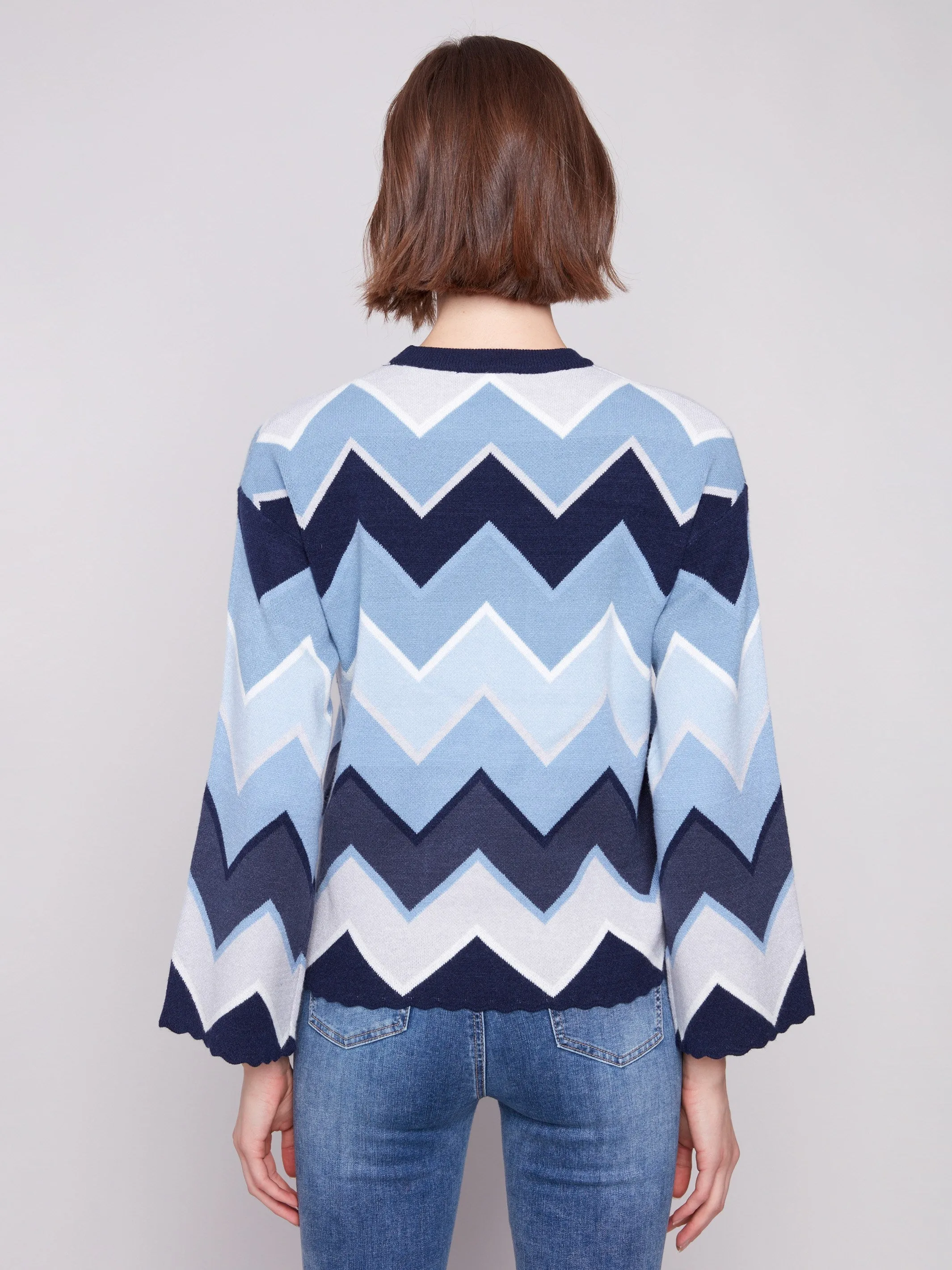 Jacquard Chevron Bell Sleeve Sweater - Blue sold by Charlie B product image thumbnail 3
