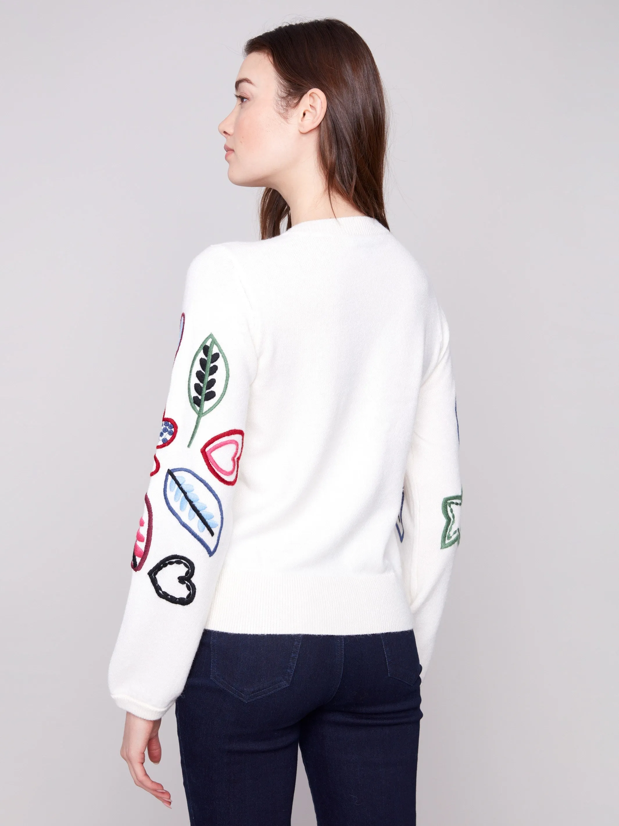 Embroidered Hearts & Leaves Sweater - Ecru sold by Charlie B product image thumbnail 4