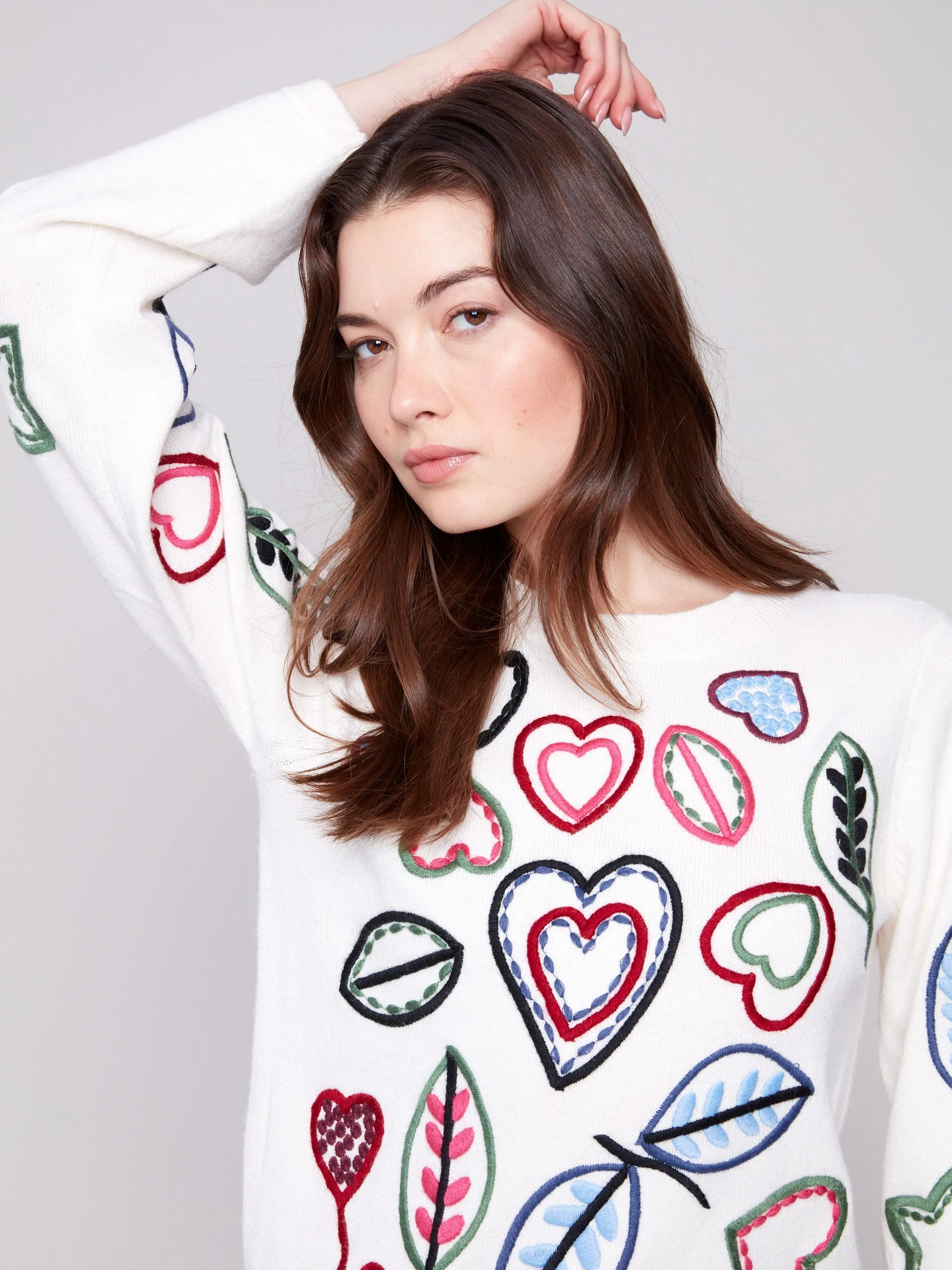 Embroidered Hearts & Leaves Sweater - Ecru sold by Charlie B product image thumbnail 5