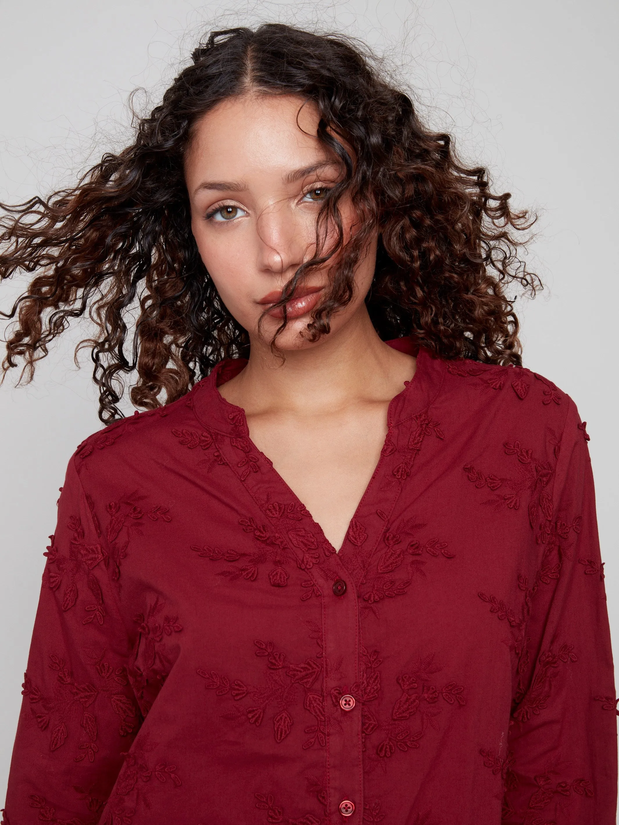 Floral Appliqué Button-Up Blouse - Cabernet sold by Charlie B product image thumbnail 4