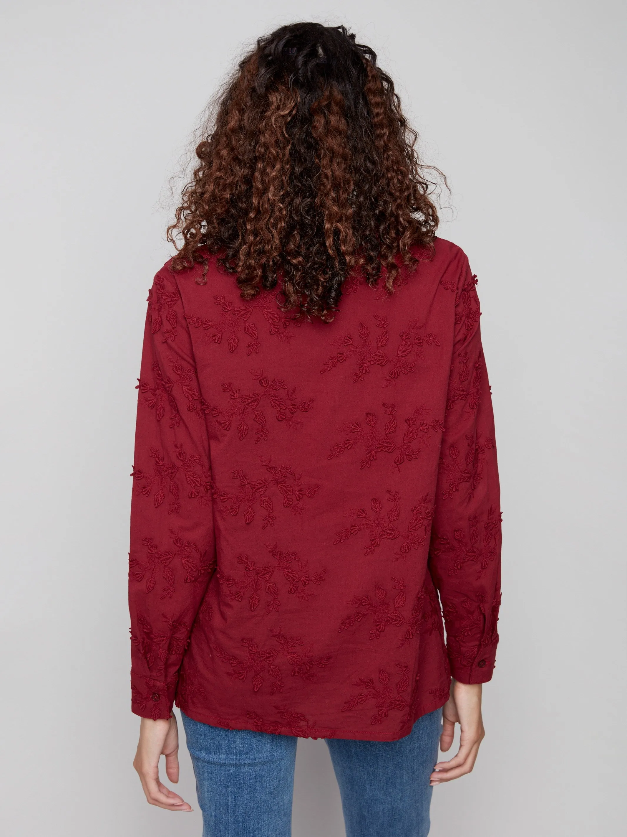 Floral Appliqué Button-Up Blouse - Cabernet sold by Charlie B product image thumbnail 5