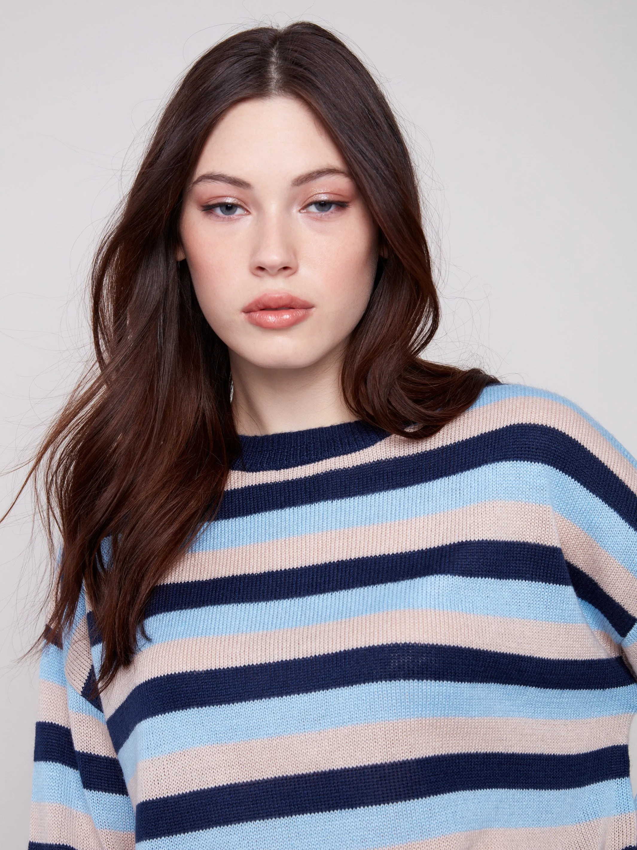 Yarn Dye Striped Crew Neck Sweater - Navy sold by Charlie B product image thumbnail 3