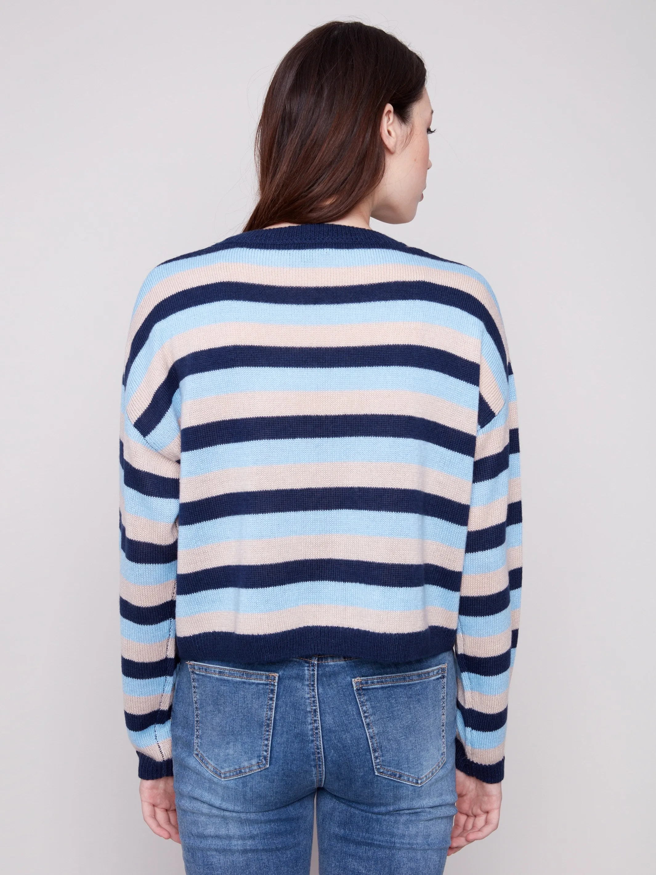 Yarn Dye Striped Crew Neck Sweater - Navy sold by Charlie B product image thumbnail 4