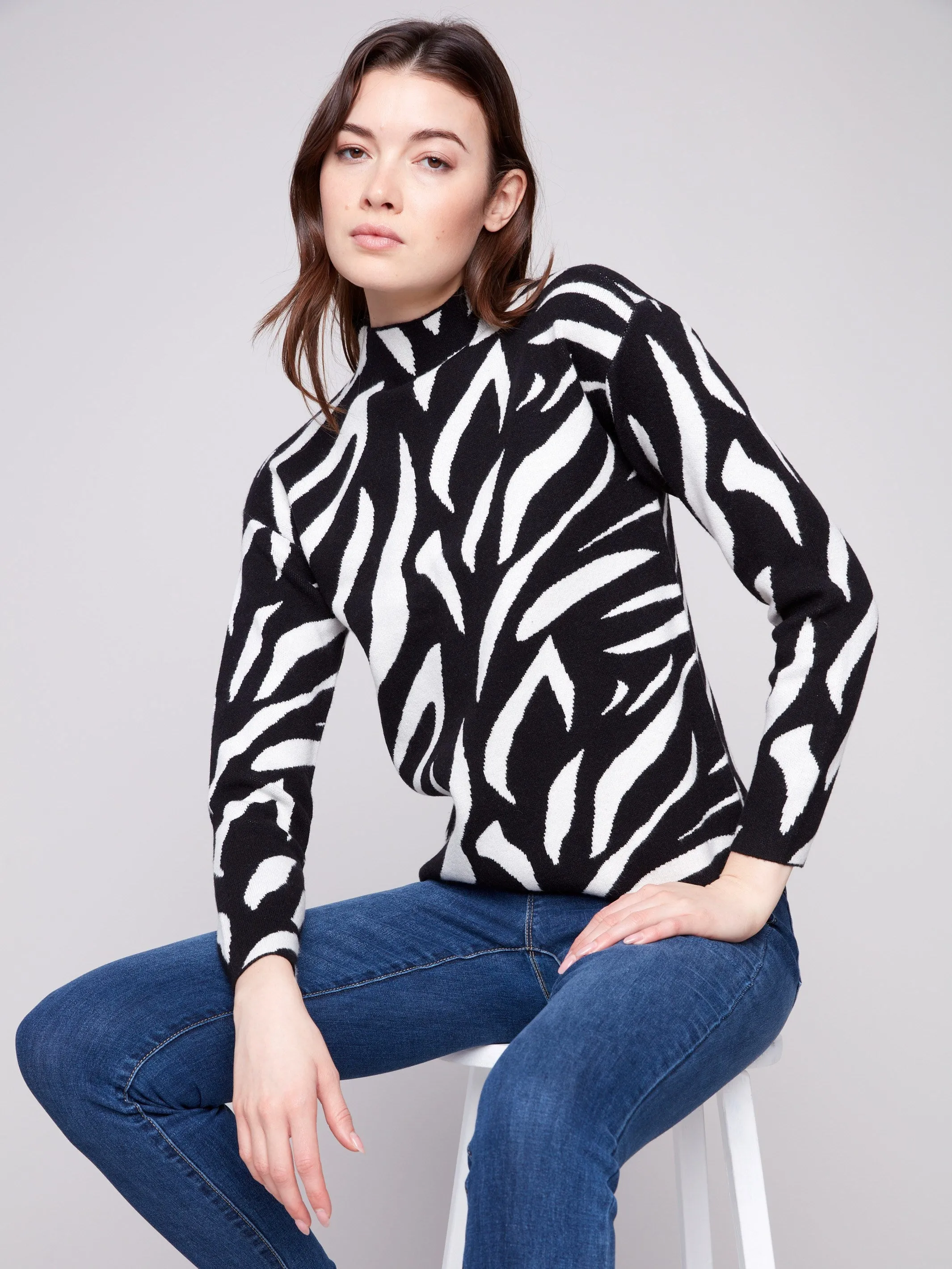 Jacquard Mock Neck Sweater - Zebra sold by Charlie B product image thumbnail 3