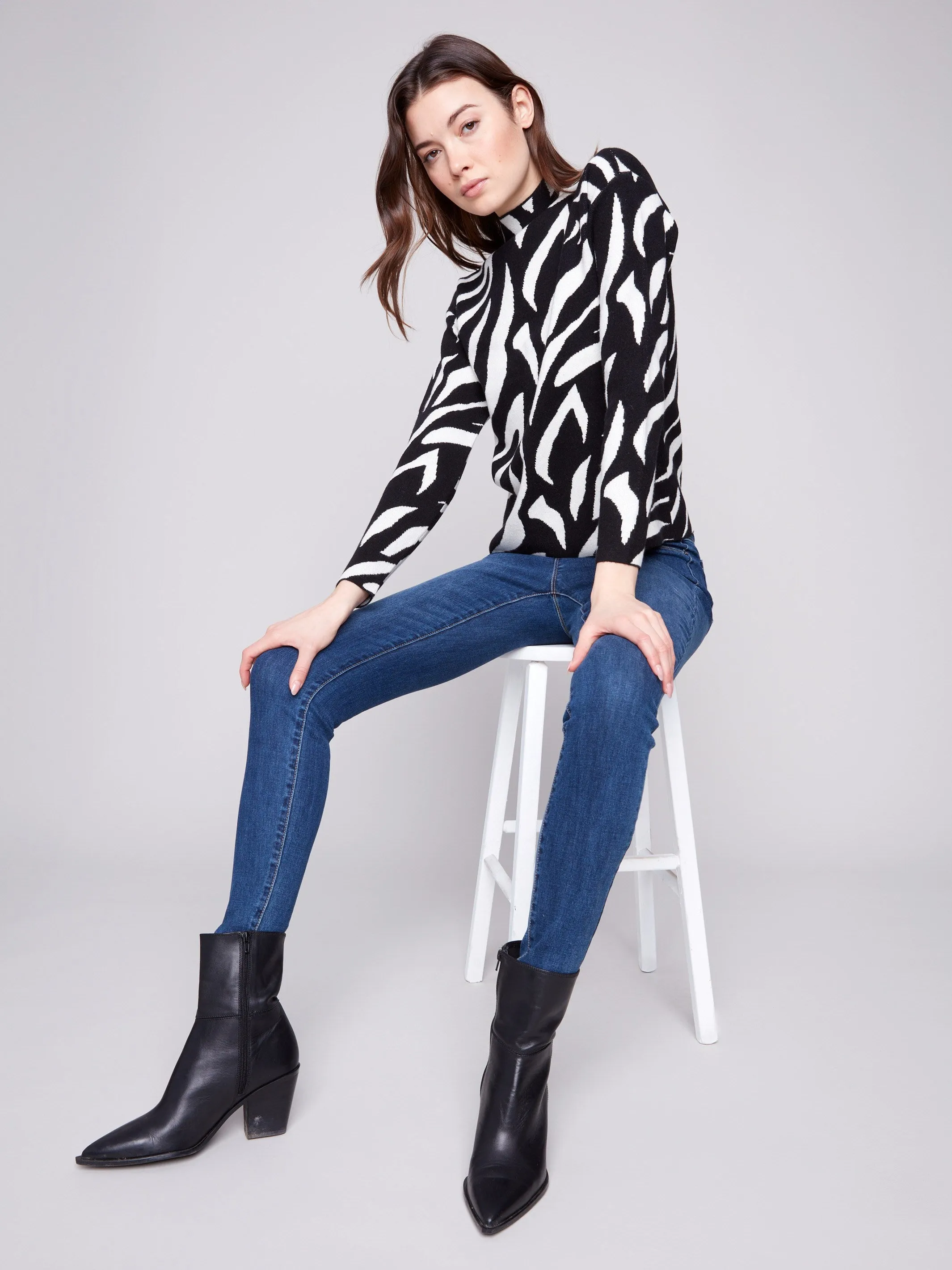 Jacquard Mock Neck Sweater - Zebra sold by Charlie B product image thumbnail 4