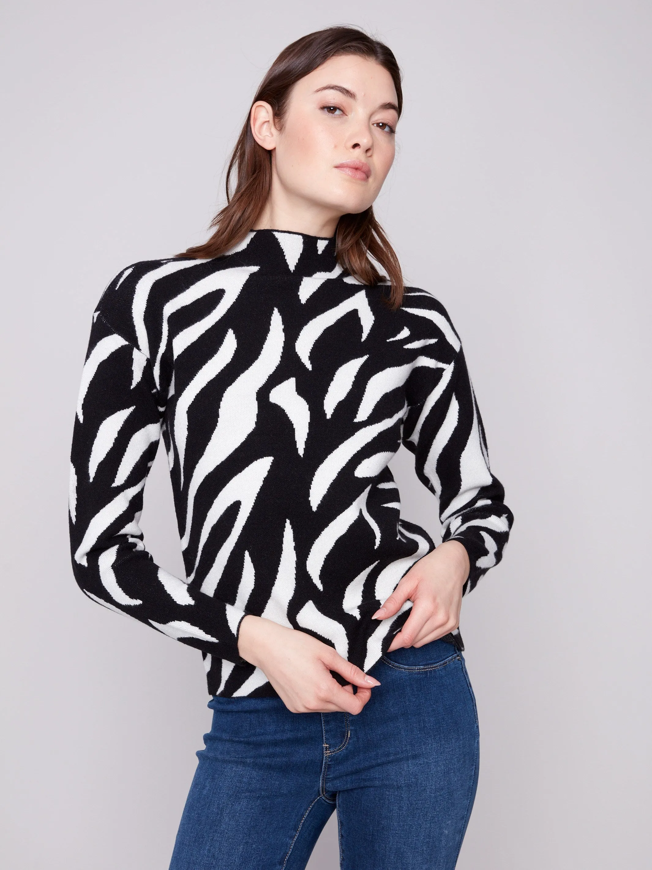 Jacquard Mock Neck Sweater - Zebra sold by Charlie B