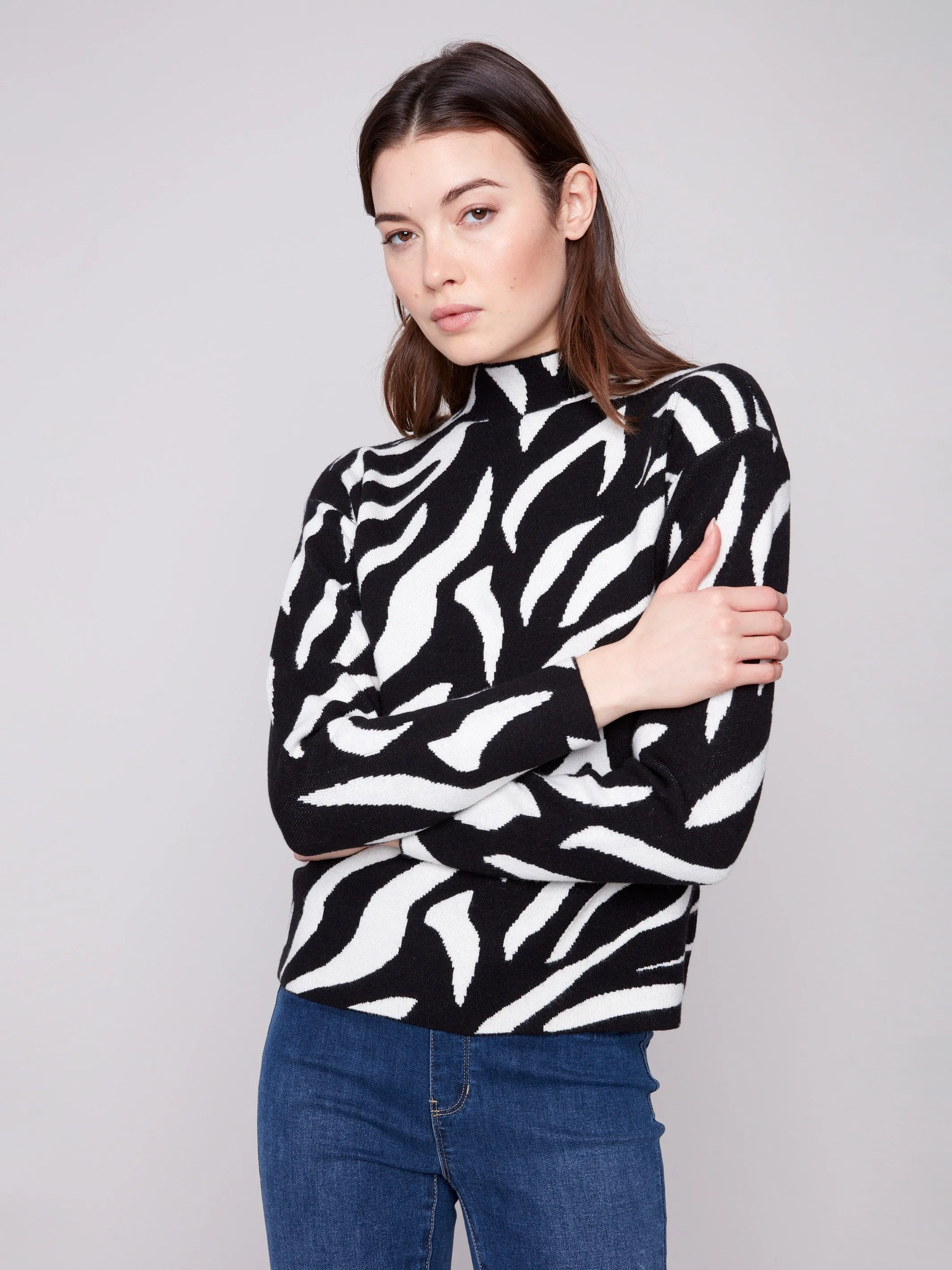 Jacquard Mock Neck Sweater - Zebra sold by Charlie B product image thumbnail 5