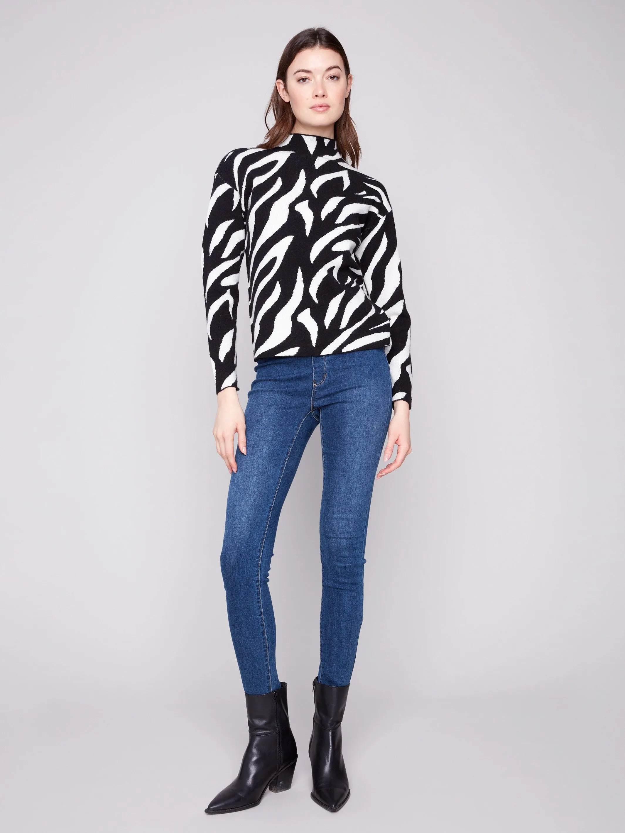 Jacquard Mock Neck Sweater - Zebra sold by Charlie B product image thumbnail 2