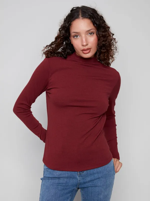 Long Sleeve Mock Neck Top - Cabernet sold by Charlie B
