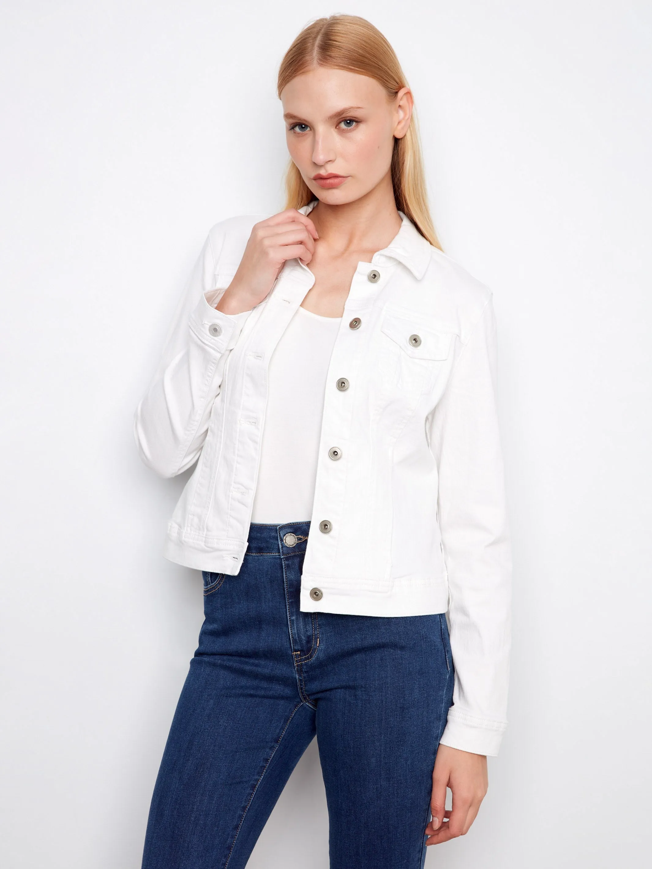 Stretch Denim Jacket - White sold by Charlie B