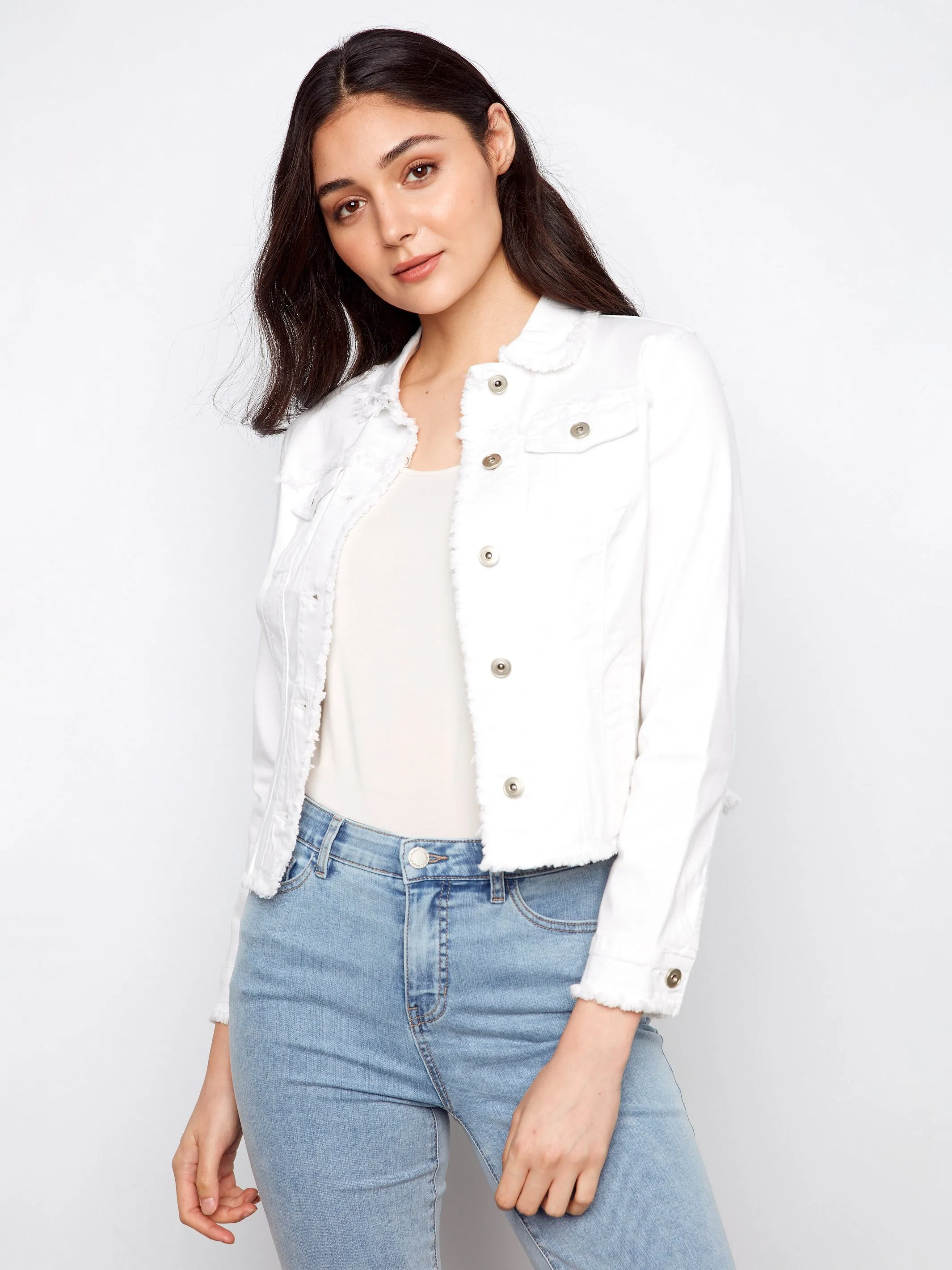 Frayed Edge Stretch Twill Jean Jacket - White sold by Charlie B product image thumbnail 5