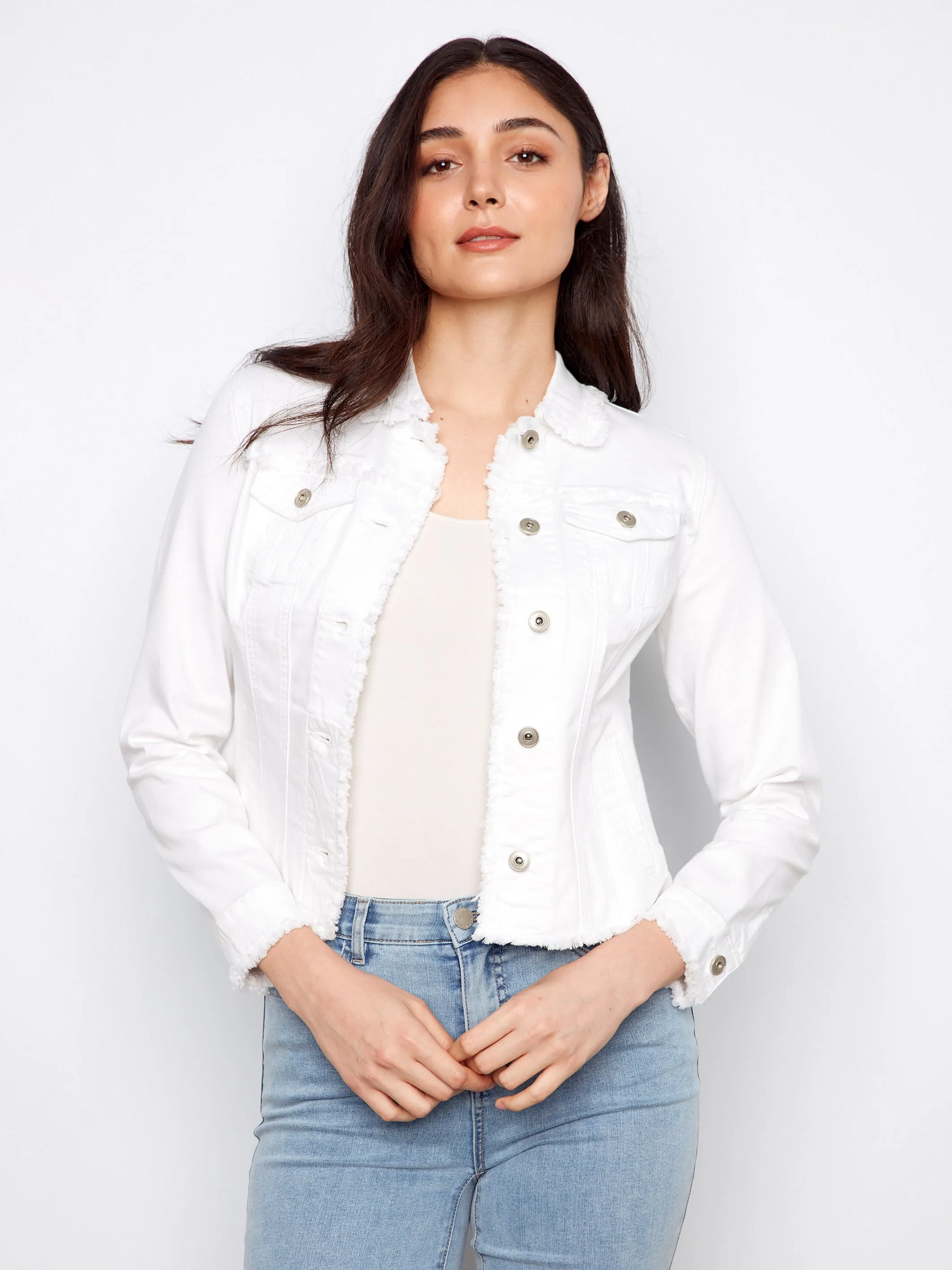 Frayed Edge Stretch Twill Jean Jacket - White sold by Charlie B product image thumbnail 2
