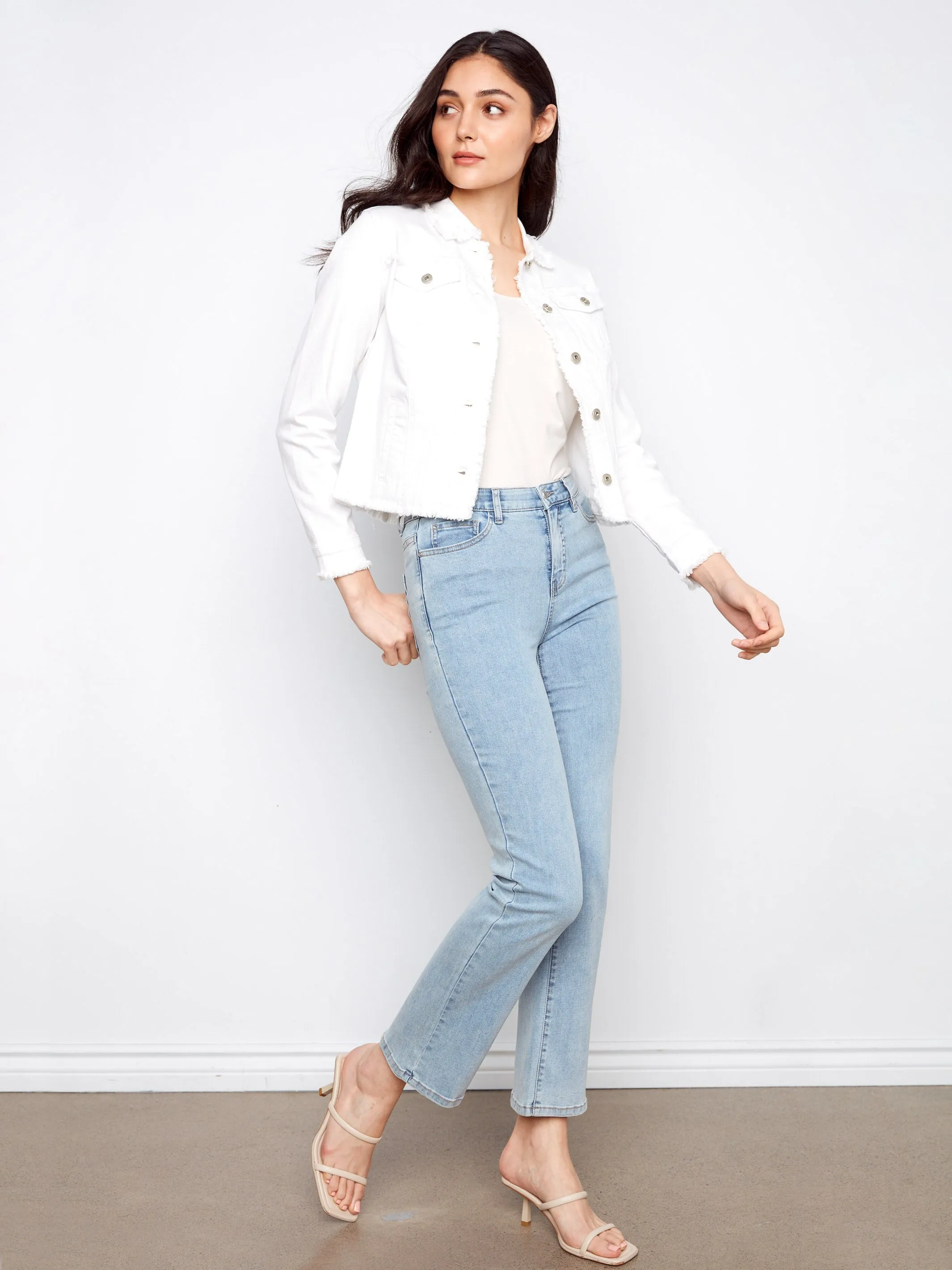 Frayed Edge Stretch Twill Jean Jacket - White sold by Charlie B product image thumbnail 4
