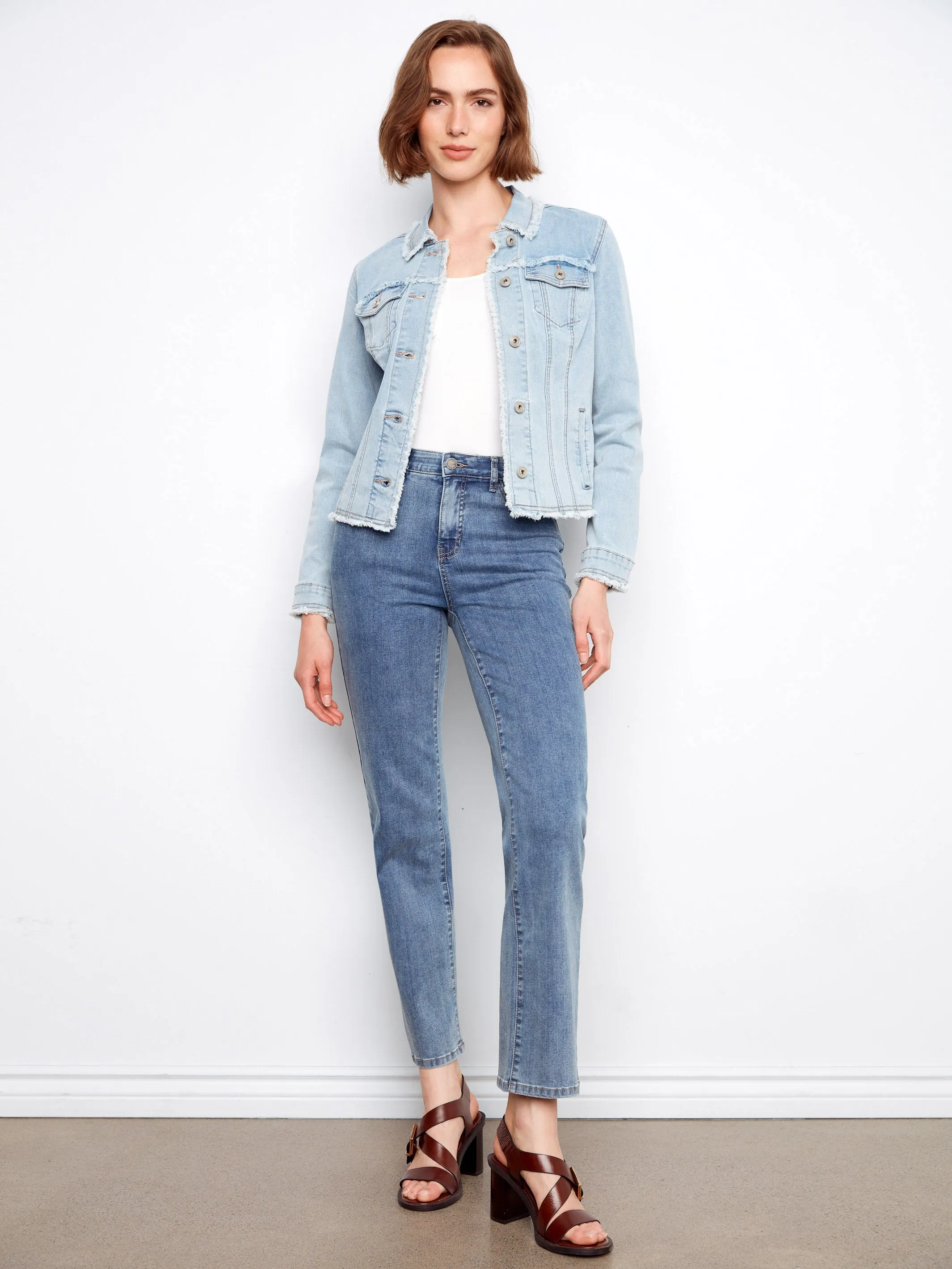Frayed Edge Stretch Denim Jacket - Bleach Blue sold by Charlie B product image thumbnail 3