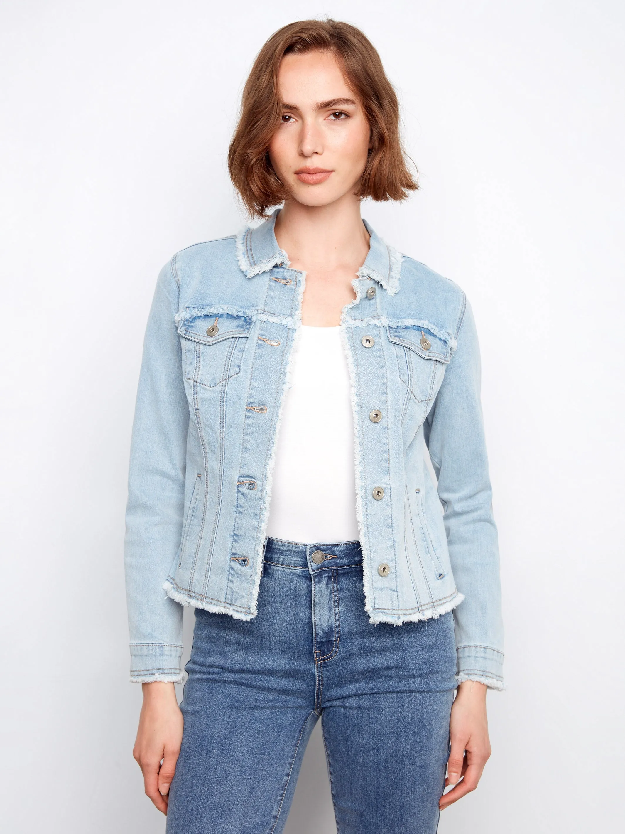 Frayed Edge Stretch Denim Jacket - Bleach Blue sold by Charlie B product image thumbnail 2
