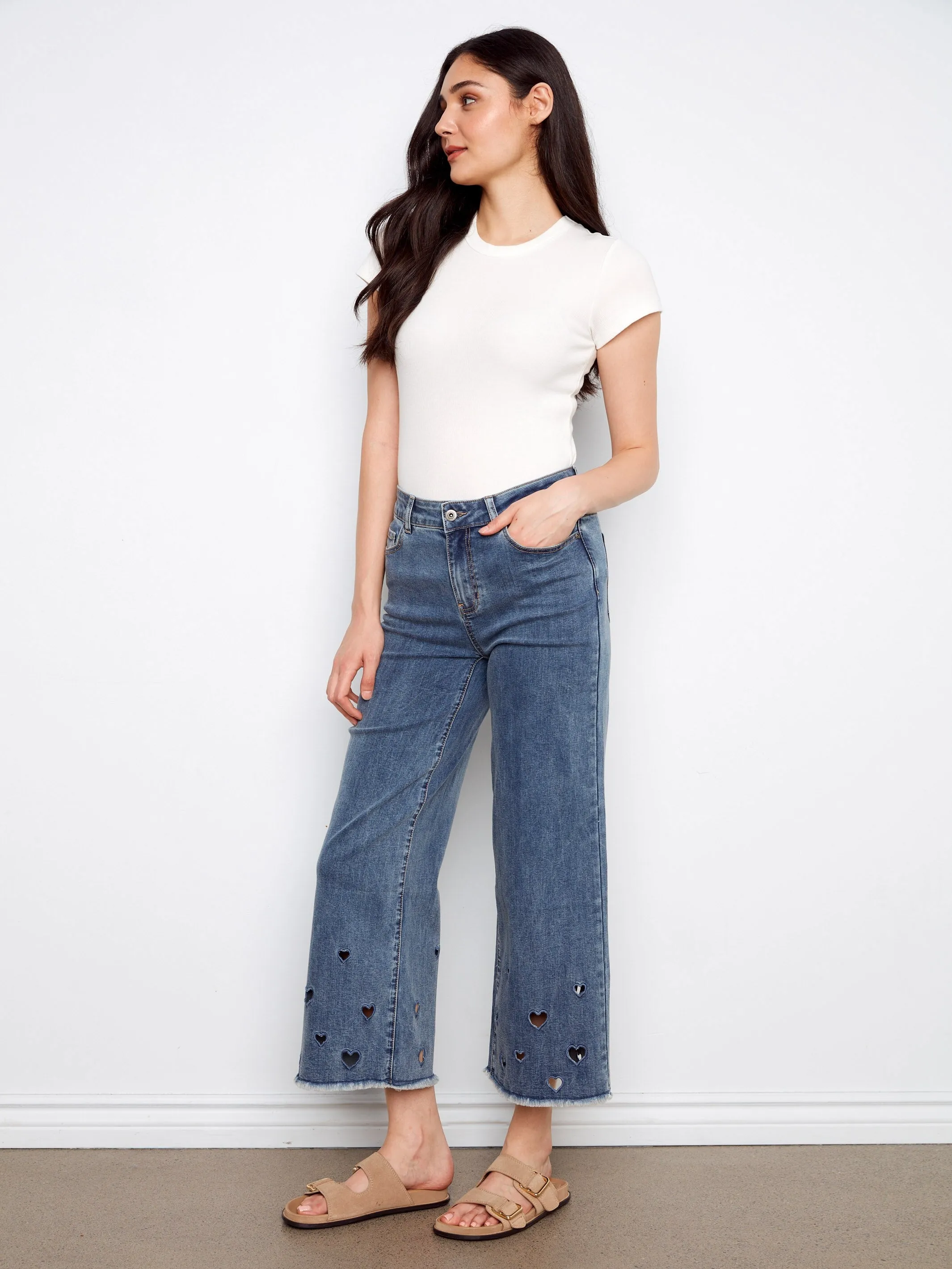 Heart Cutout Wide Leg Jeans - Medium Blue sold by Charlie B product image thumbnail 3