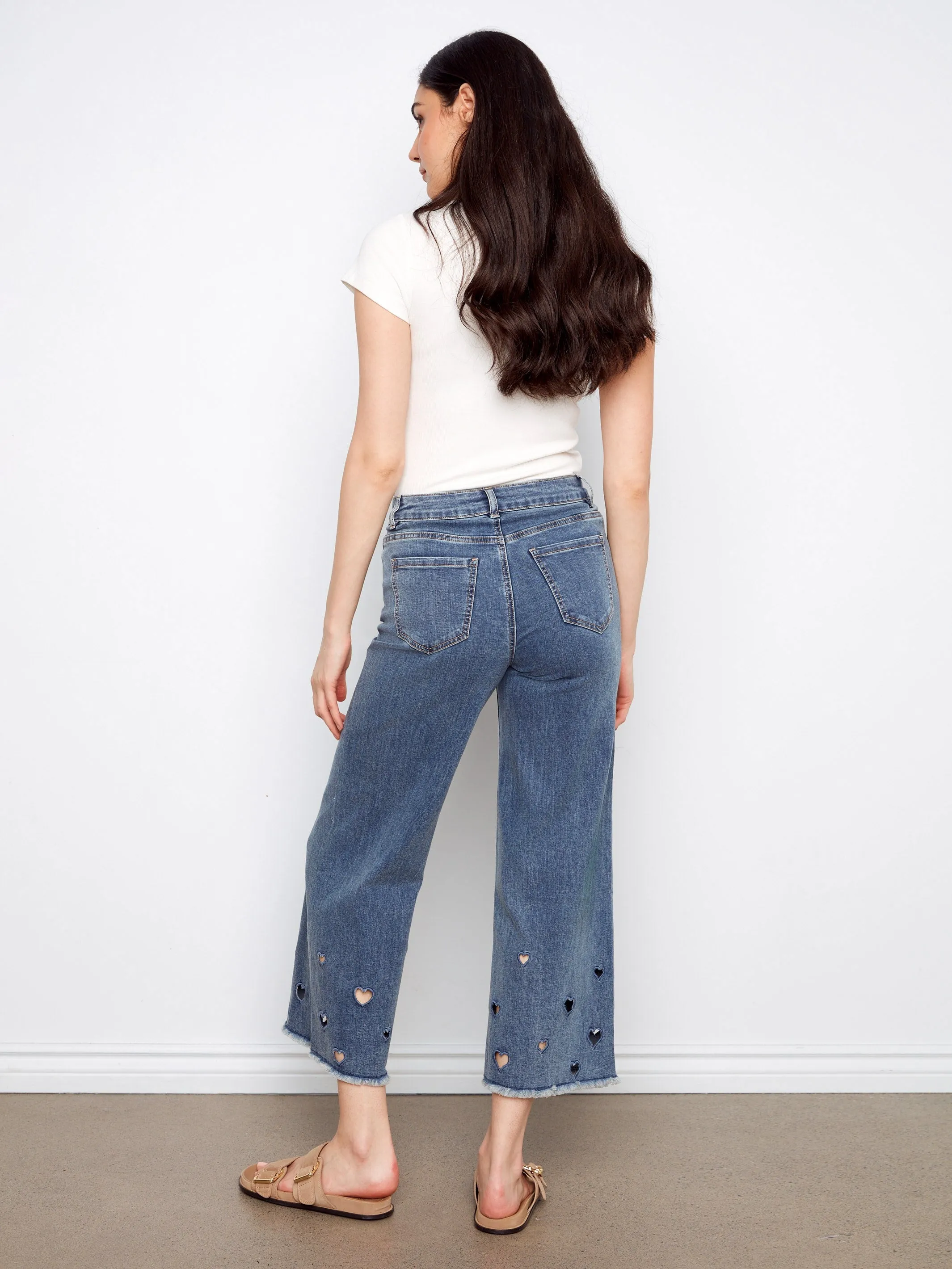 Heart Cutout Wide Leg Jeans - Medium Blue sold by Charlie B product image thumbnail 4