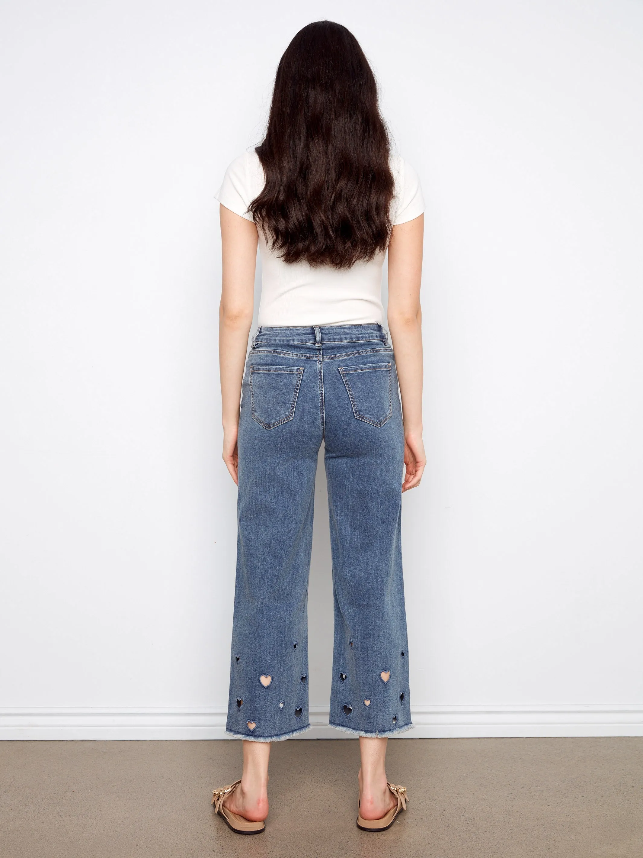 Heart Cutout Wide Leg Jeans - Medium Blue sold by Charlie B product image thumbnail 5