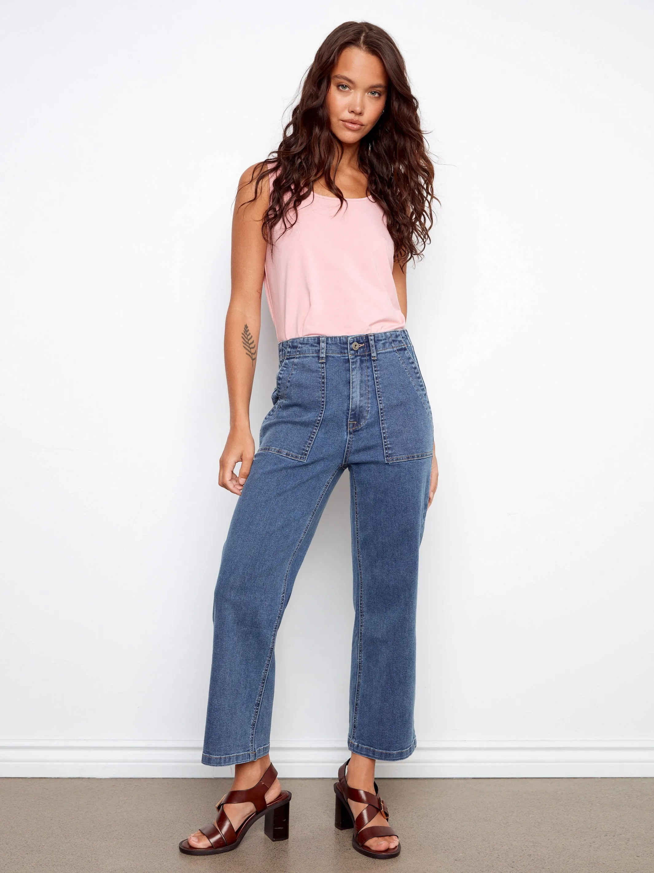 Cropped Utility Pocket Jeans - Medium Blue sold by Charlie B product image thumbnail 4